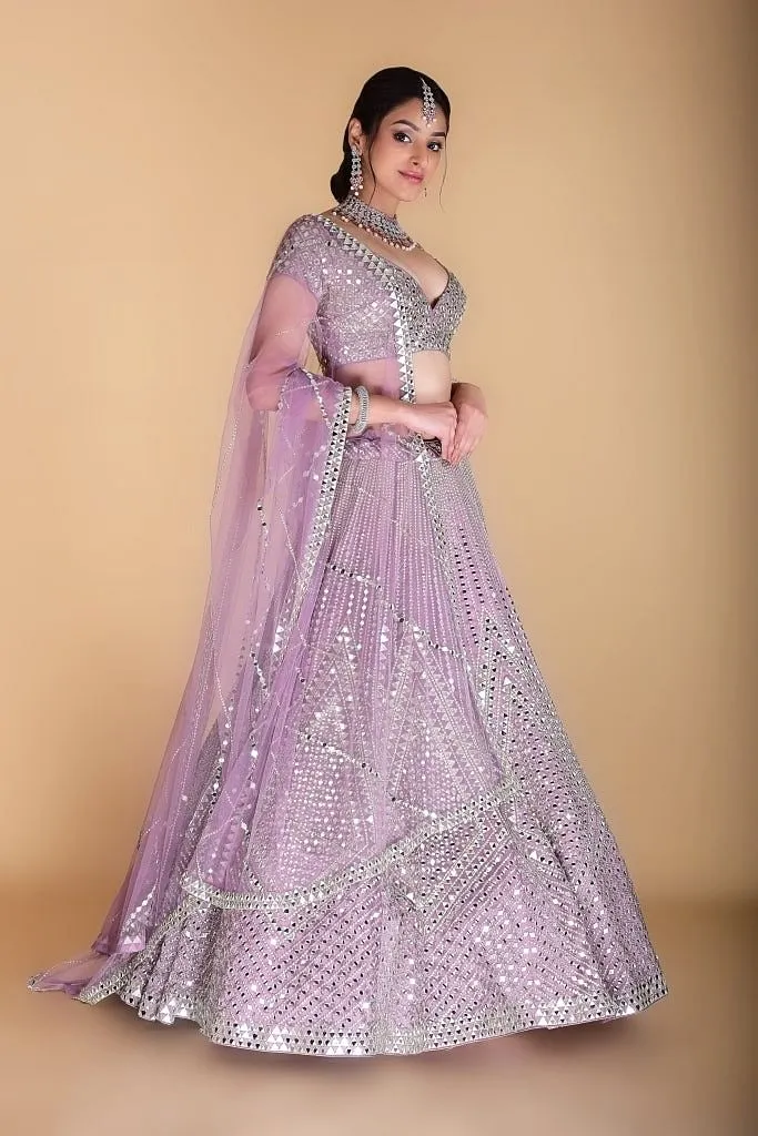 Lilac Embroidered Lehenga set.