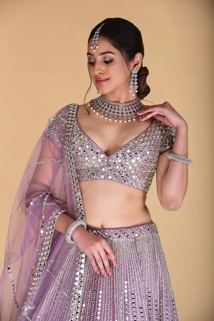 Lilac Embroidered Lehenga set.