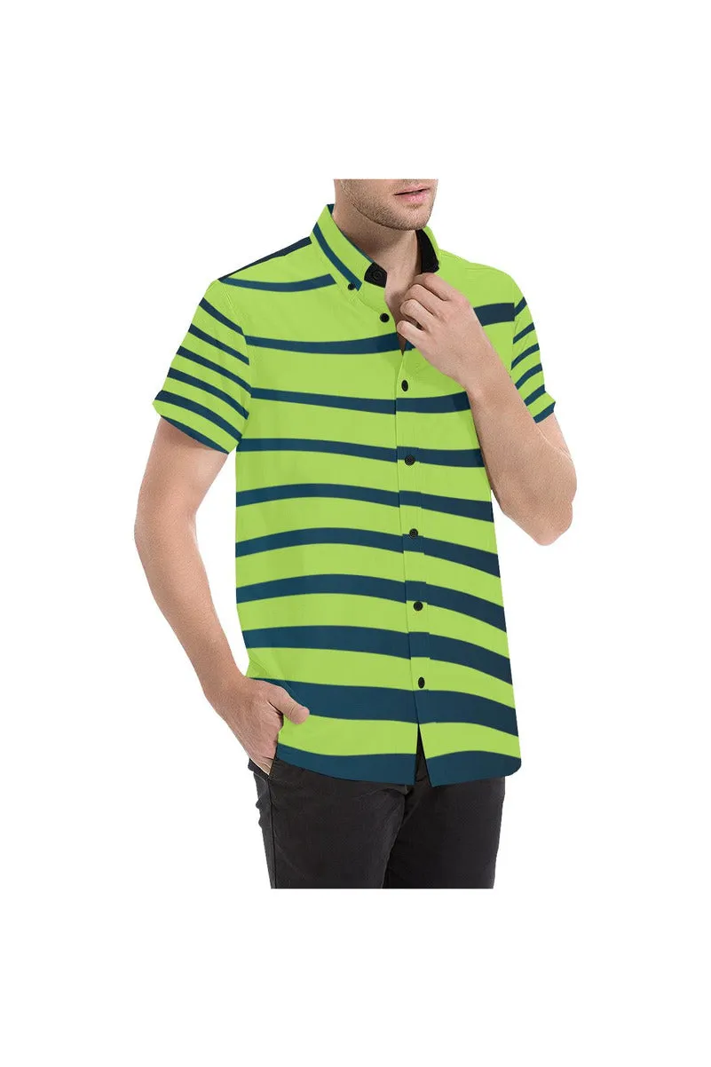 Lime Green Zebra Print Men's All Over Print Short Sleeve Shirt