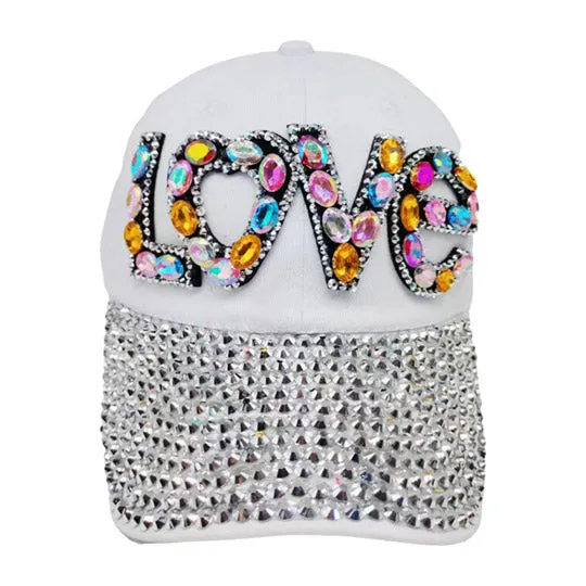 Love Message Bling Stone Studded Baseball Cap