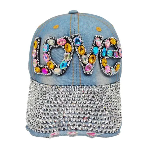 Love Message Bling Stone Studded Baseball Cap