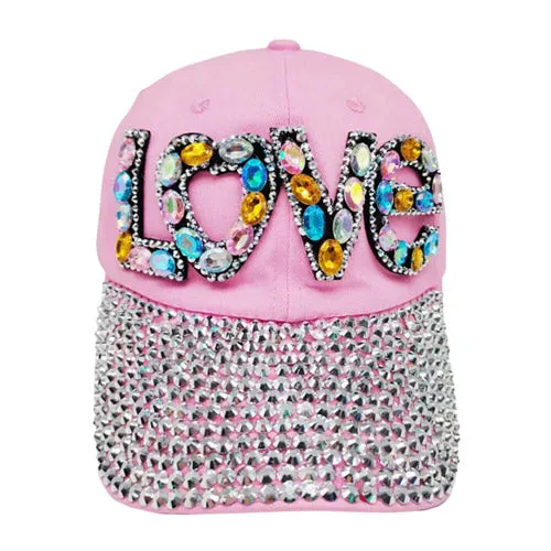 Love Message Bling Stone Studded Baseball Cap