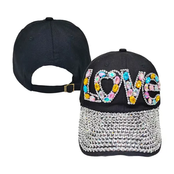 Love Message Bling Stone Studded Baseball Cap