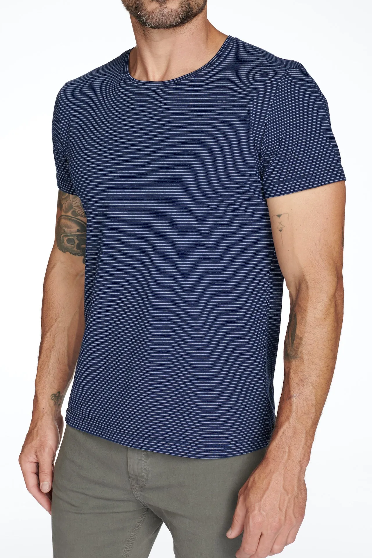 Men's Raw Edge Patch Sleeve Stripe Tee