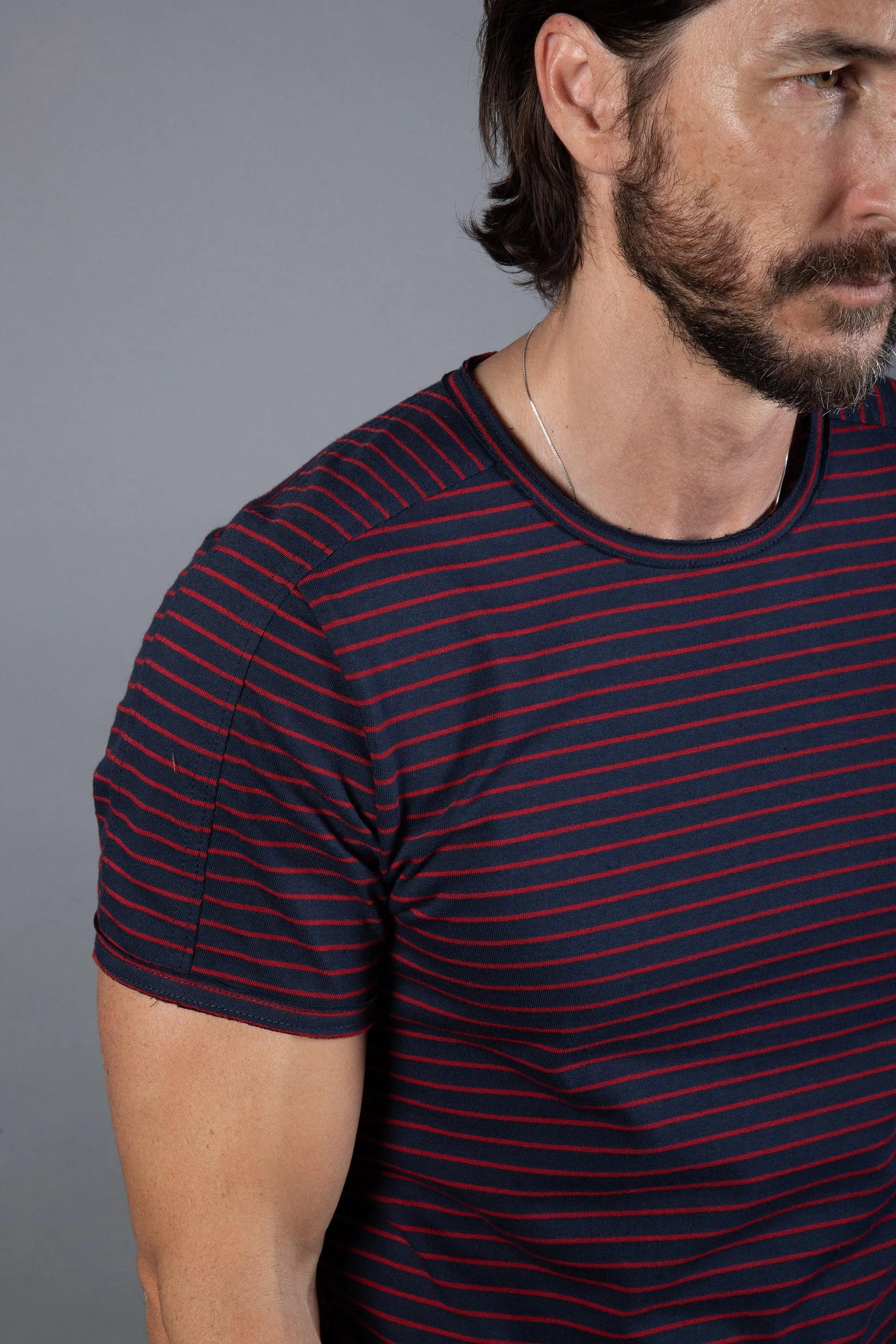 Men's Raw Edge Patch Sleeve Stripe Tee