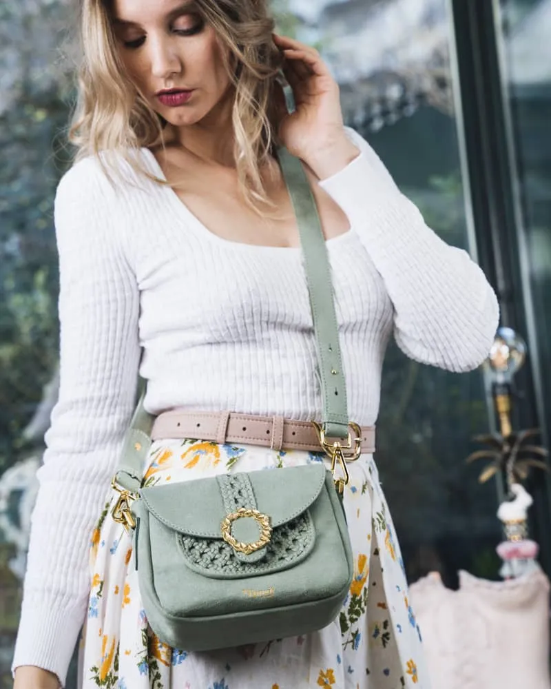 Mira Braided Vegan Suede Crossbody Bag | Sage