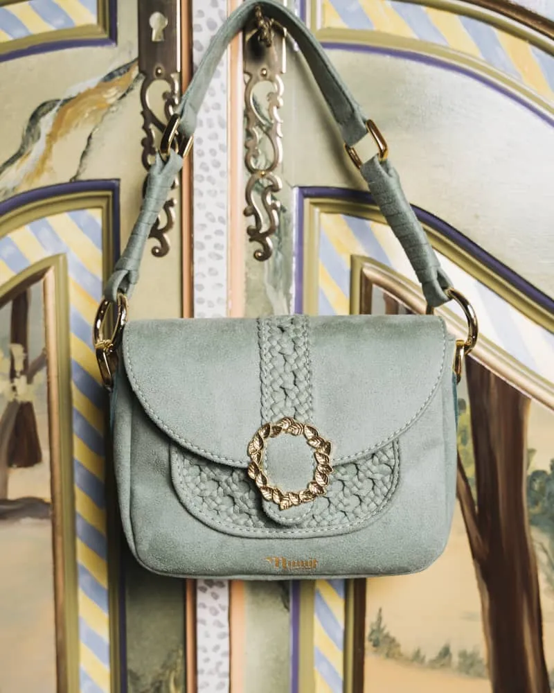 Mira Braided Vegan Suede Crossbody Bag | Sage