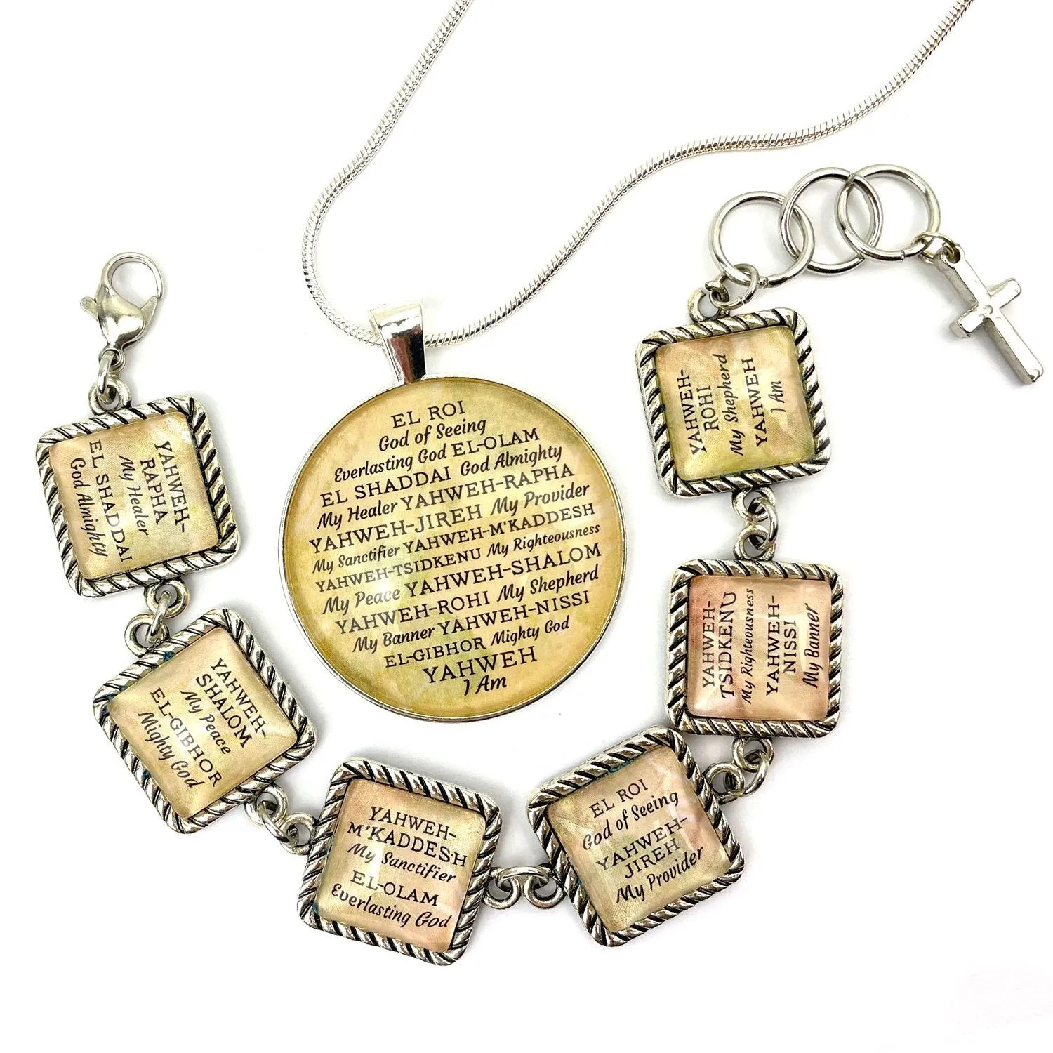 Names of GOD Color Pendant Necklace - YHWH, Yahweh-Rapha, El Shaddai, Yahweh-Jireh, Mighty God, Hebrew Religious Jewelry