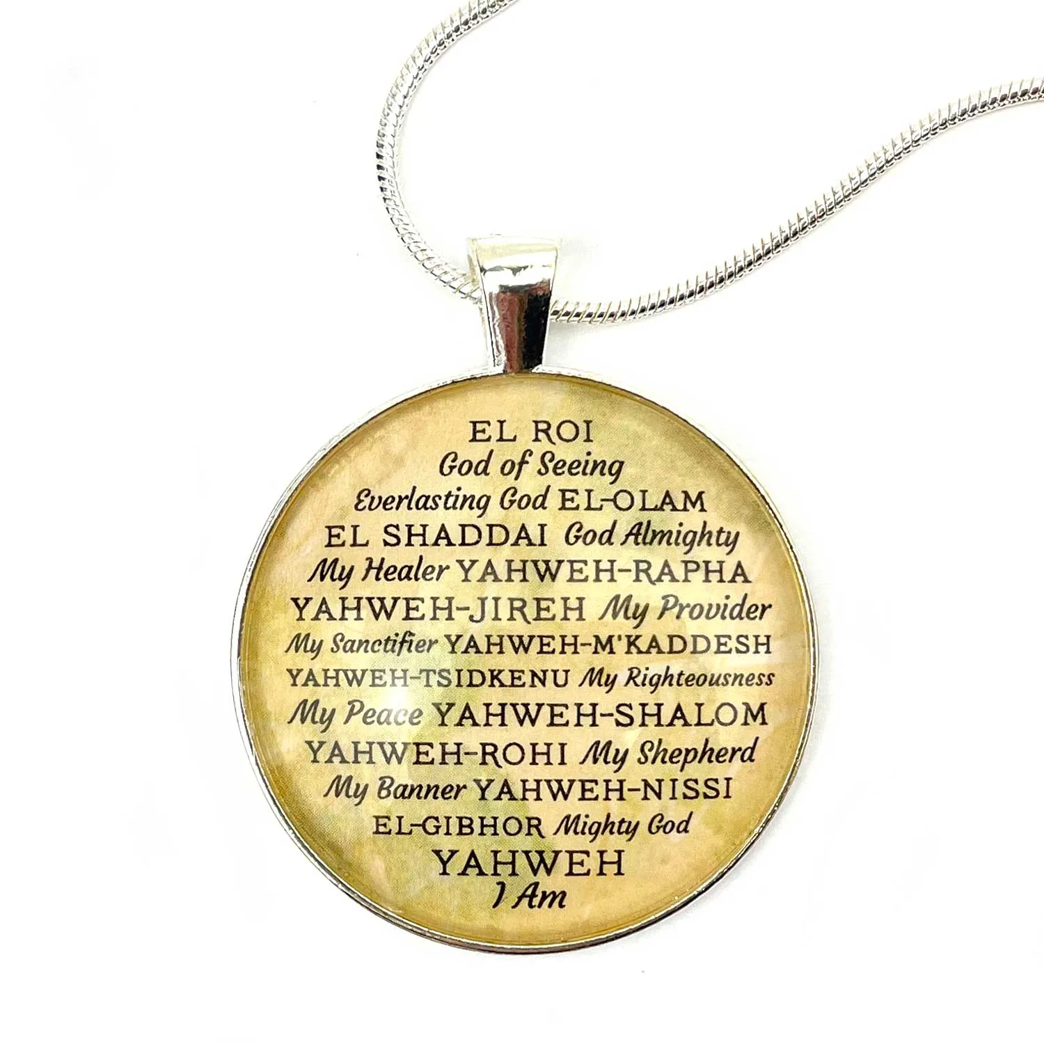 Names of GOD Color Pendant Necklace - YHWH, Yahweh-Rapha, El Shaddai, Yahweh-Jireh, Mighty God, Hebrew Religious Jewelry