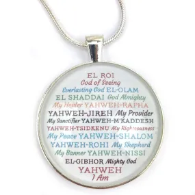 Names of GOD Color Pendant Necklace - YHWH, Yahweh-Rapha, El Shaddai, Yahweh-Jireh, Mighty God, Hebrew Religious Jewelry