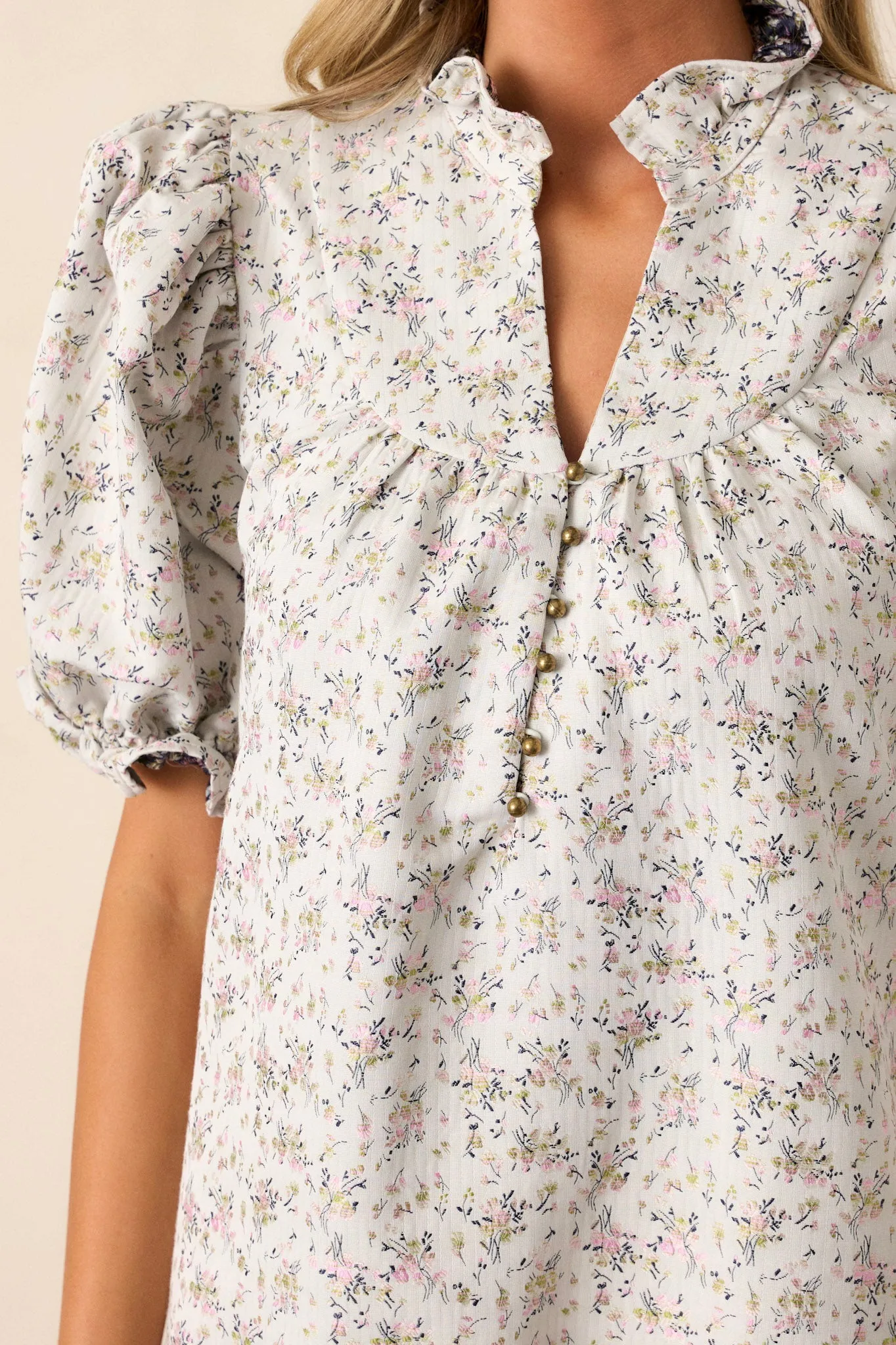 Open Path Almond Floral Puff Sleeve Mini Dress