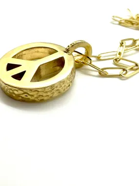 Peace Necklace with Gold Filled Paperclip Chain