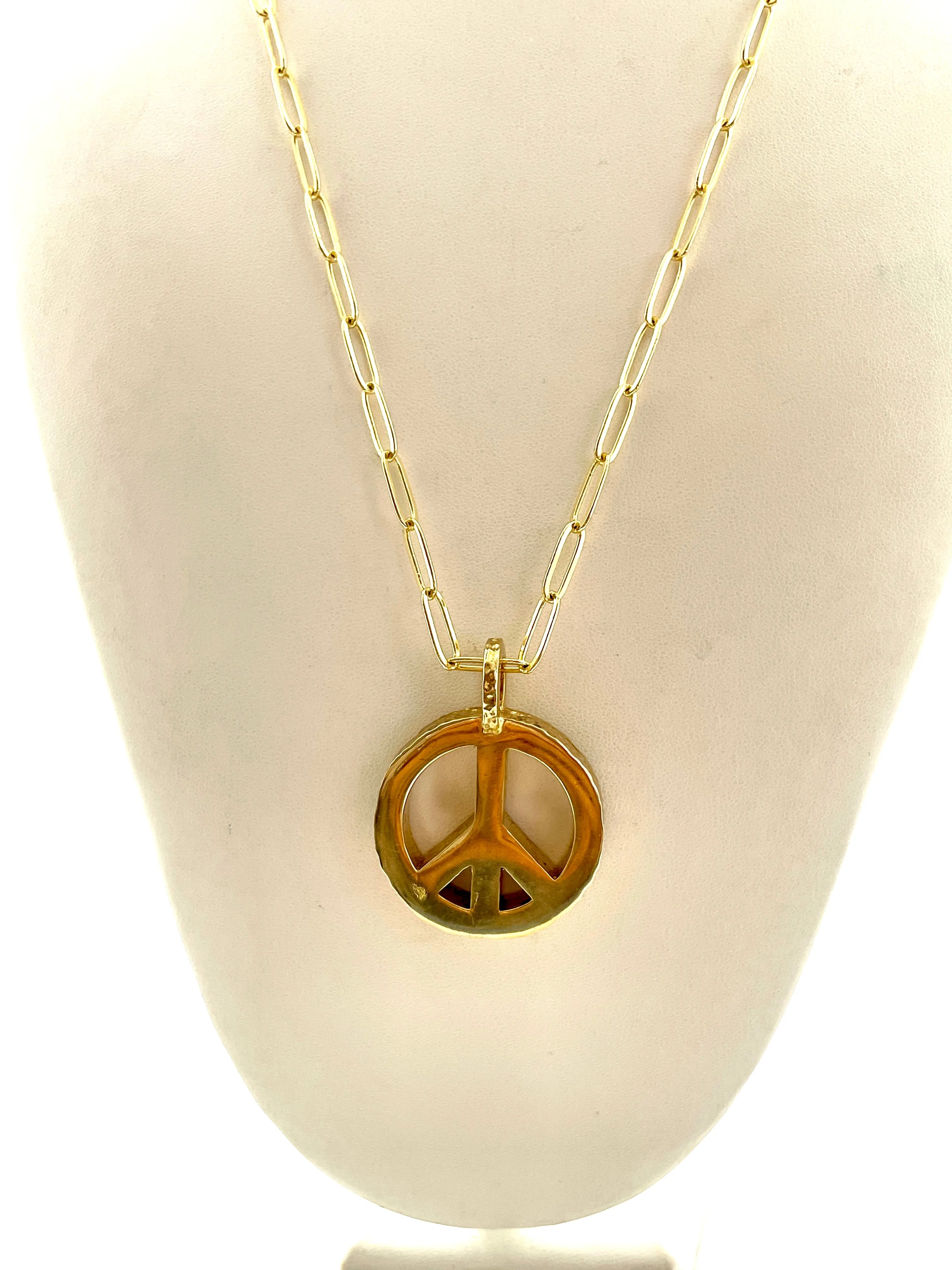 Peace Necklace with Gold Filled Paperclip Chain