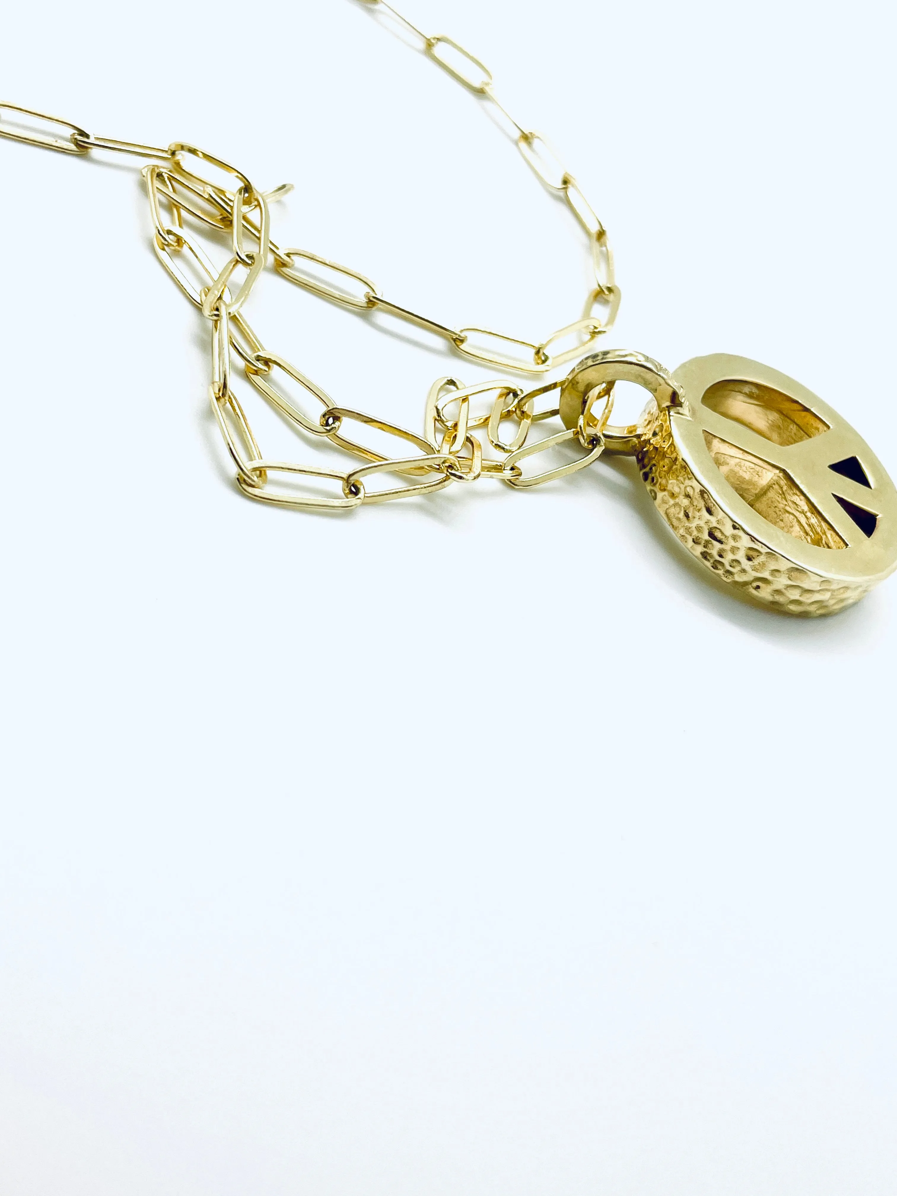 Peace Necklace with Gold Filled Paperclip Chain