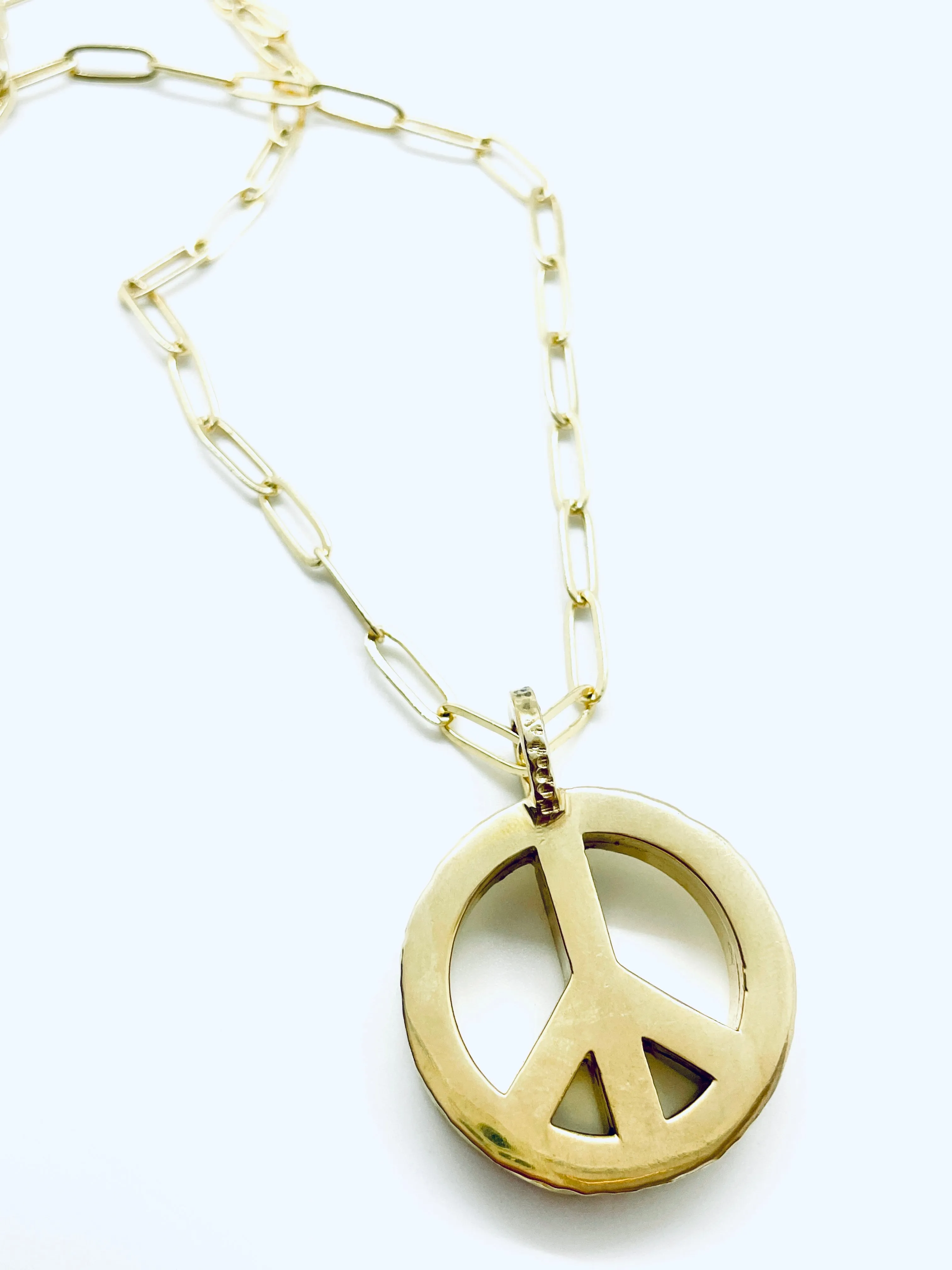 Peace Necklace with Gold Filled Paperclip Chain