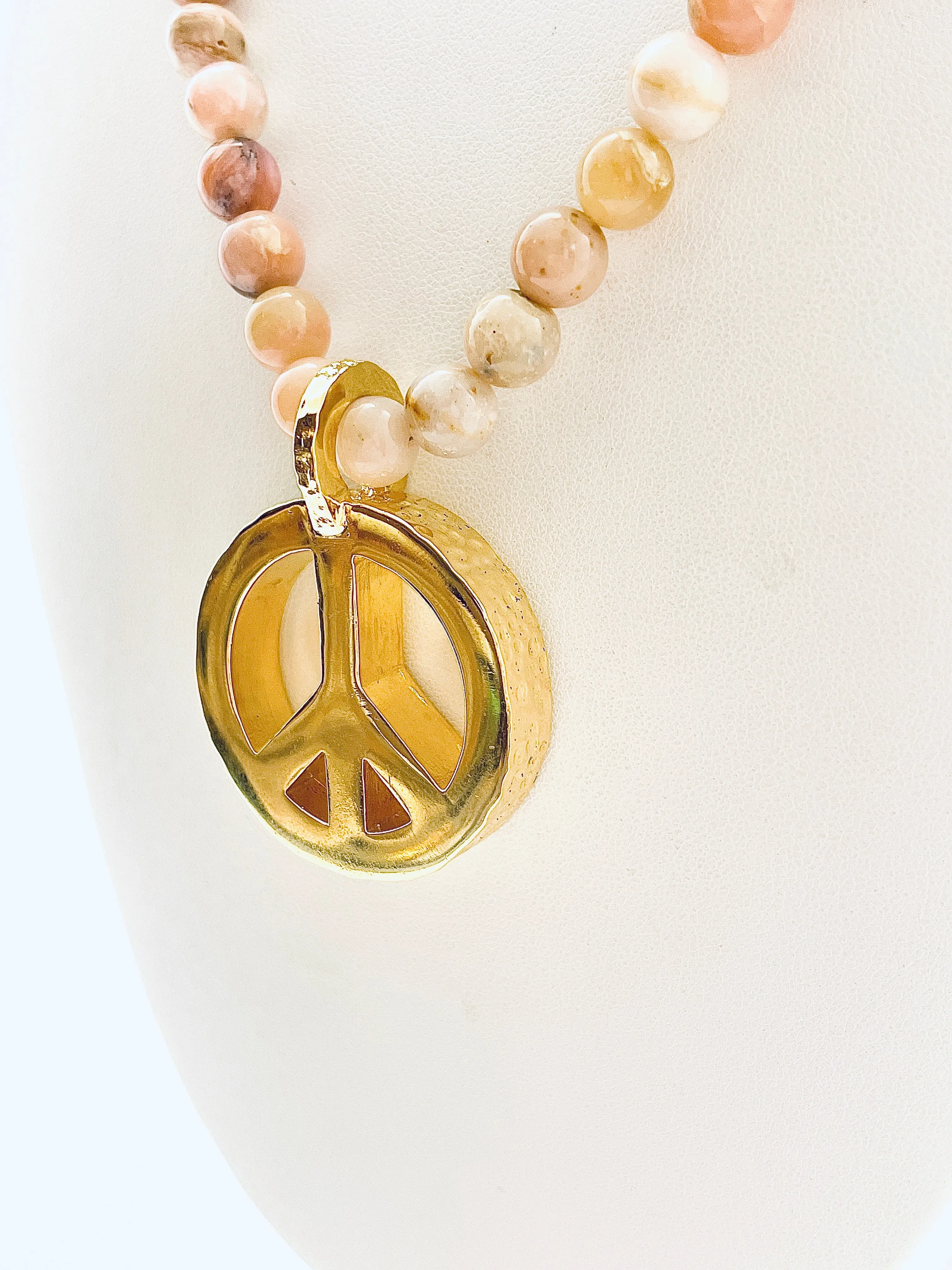 Peace Necklace with Pink Opal Beads