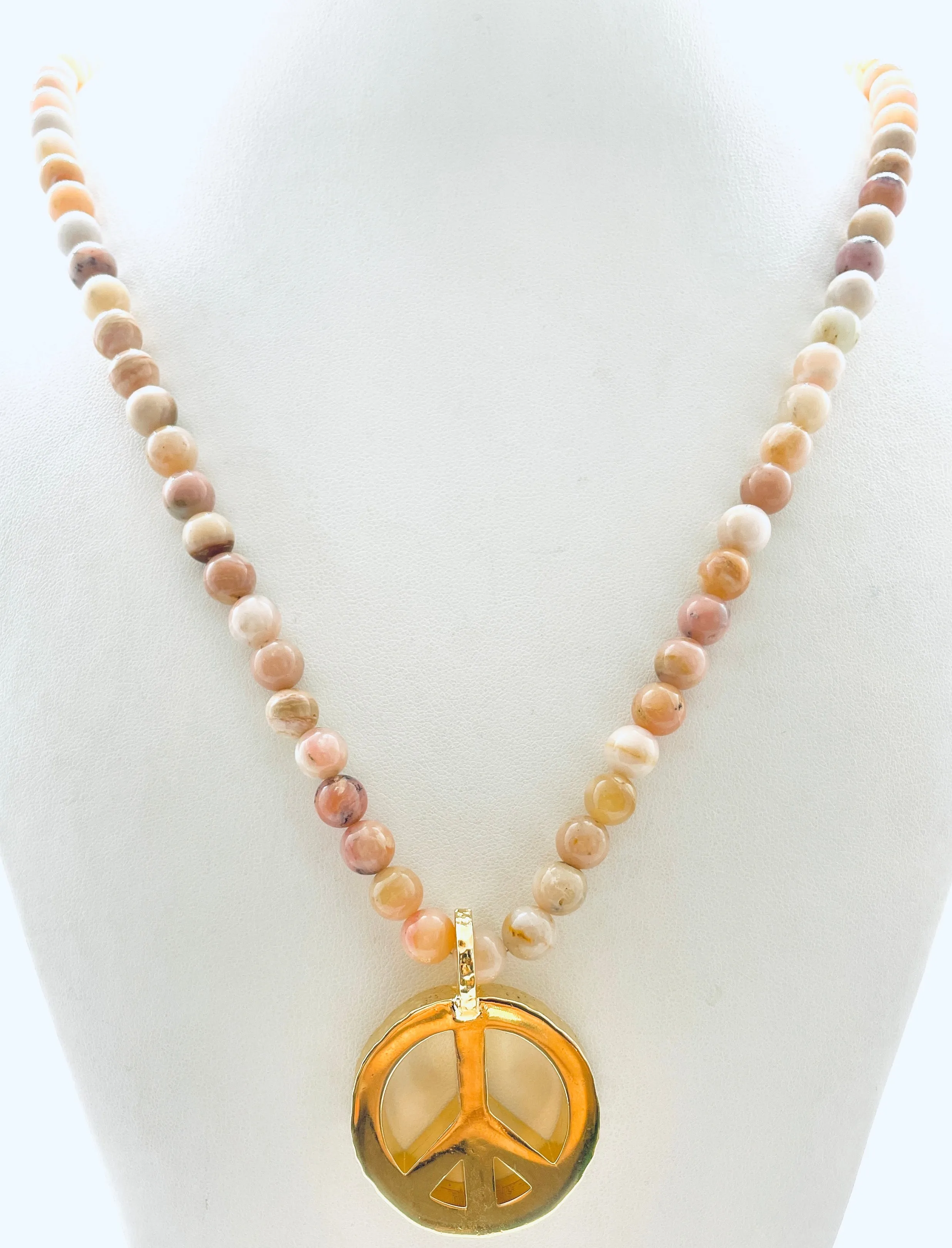 Peace Necklace with Pink Opal Beads