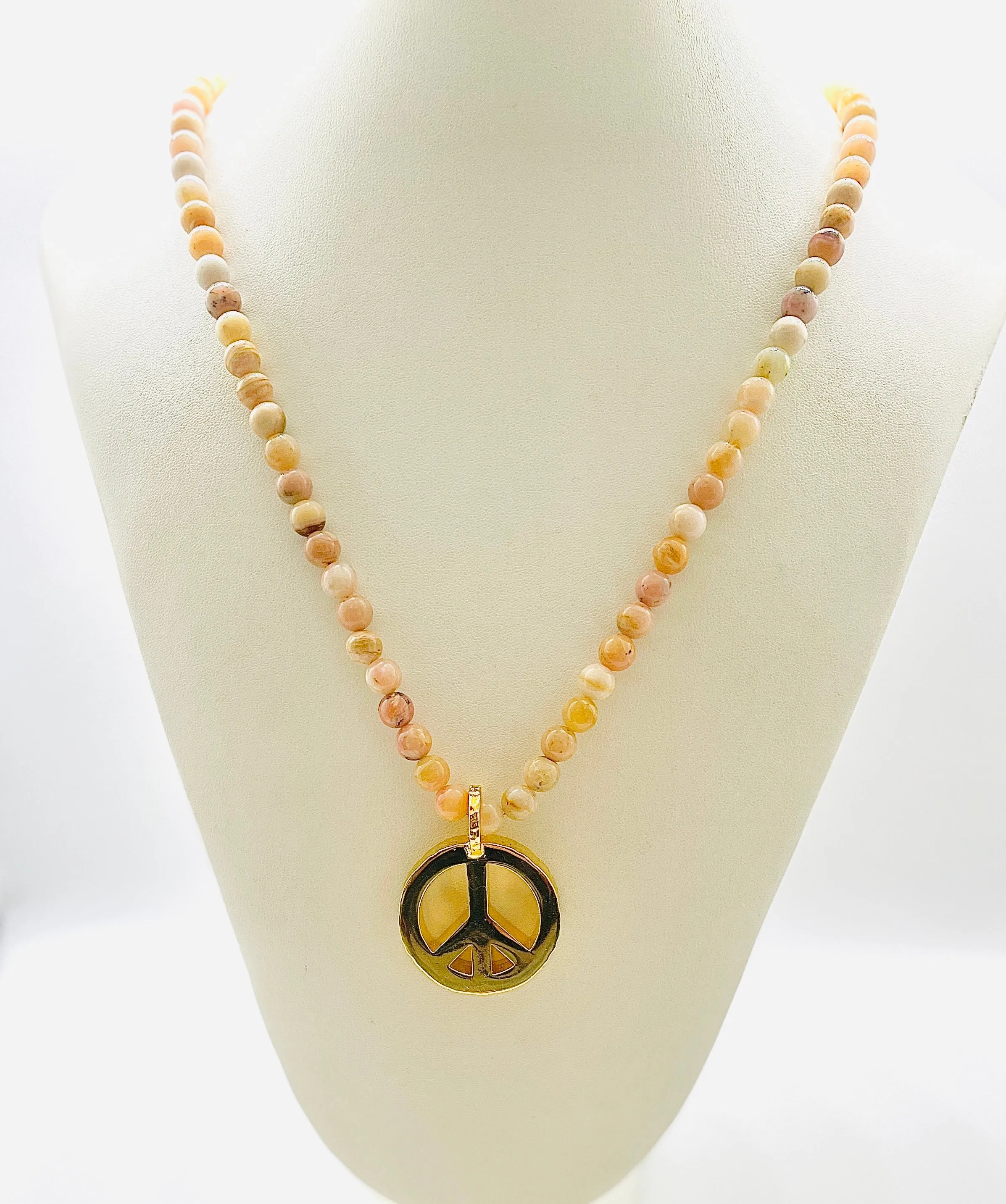 Peace Necklace with Pink Opal Beads