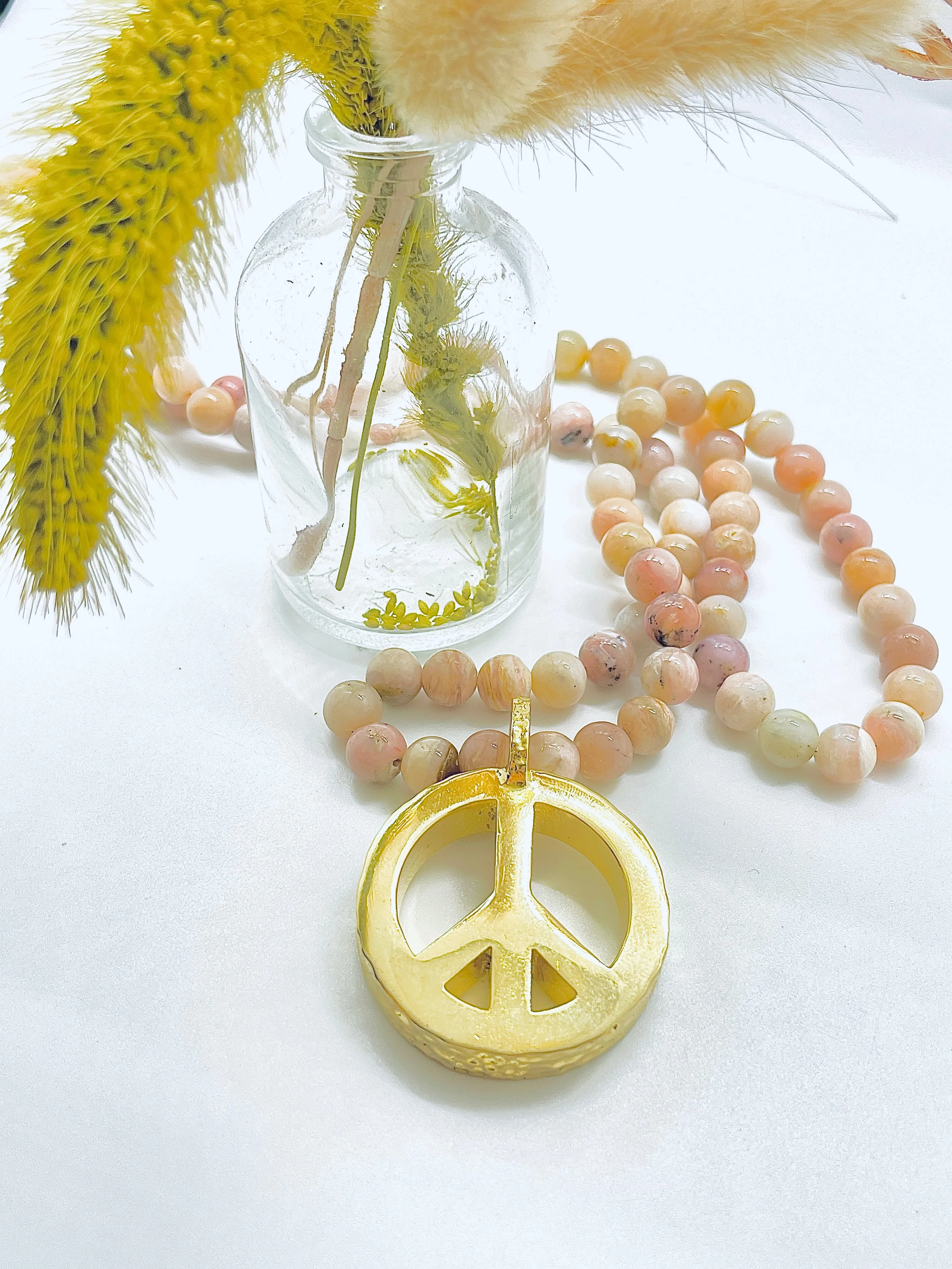 Peace Necklace with Pink Opal Beads