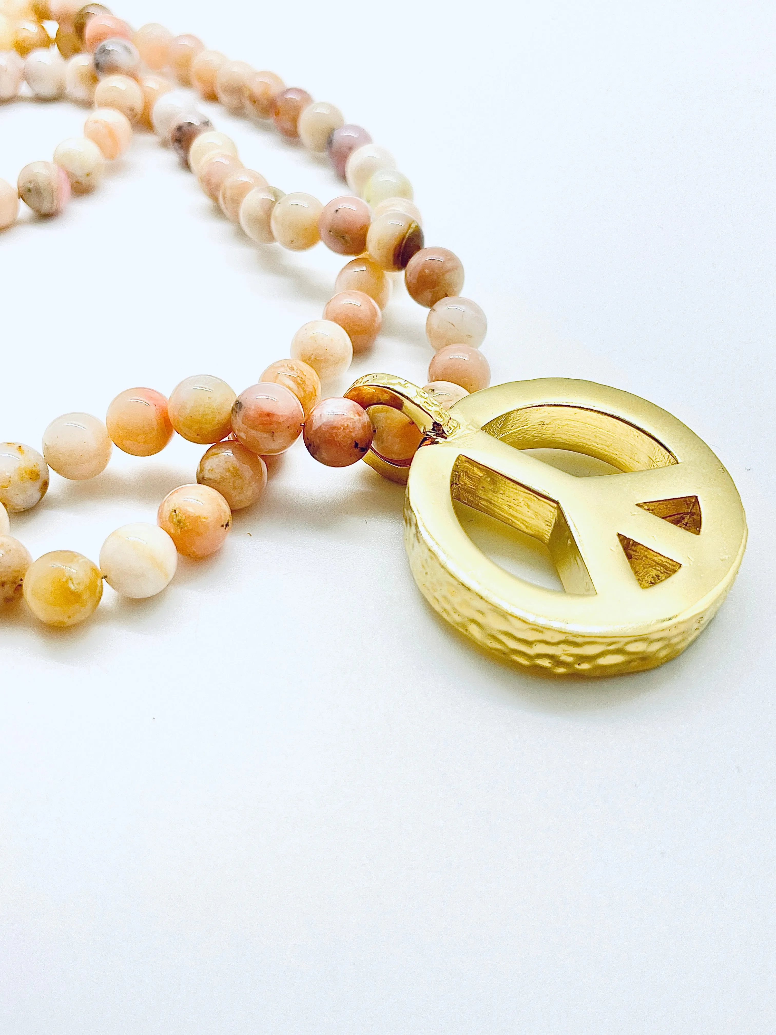 Peace Necklace with Pink Opal Beads