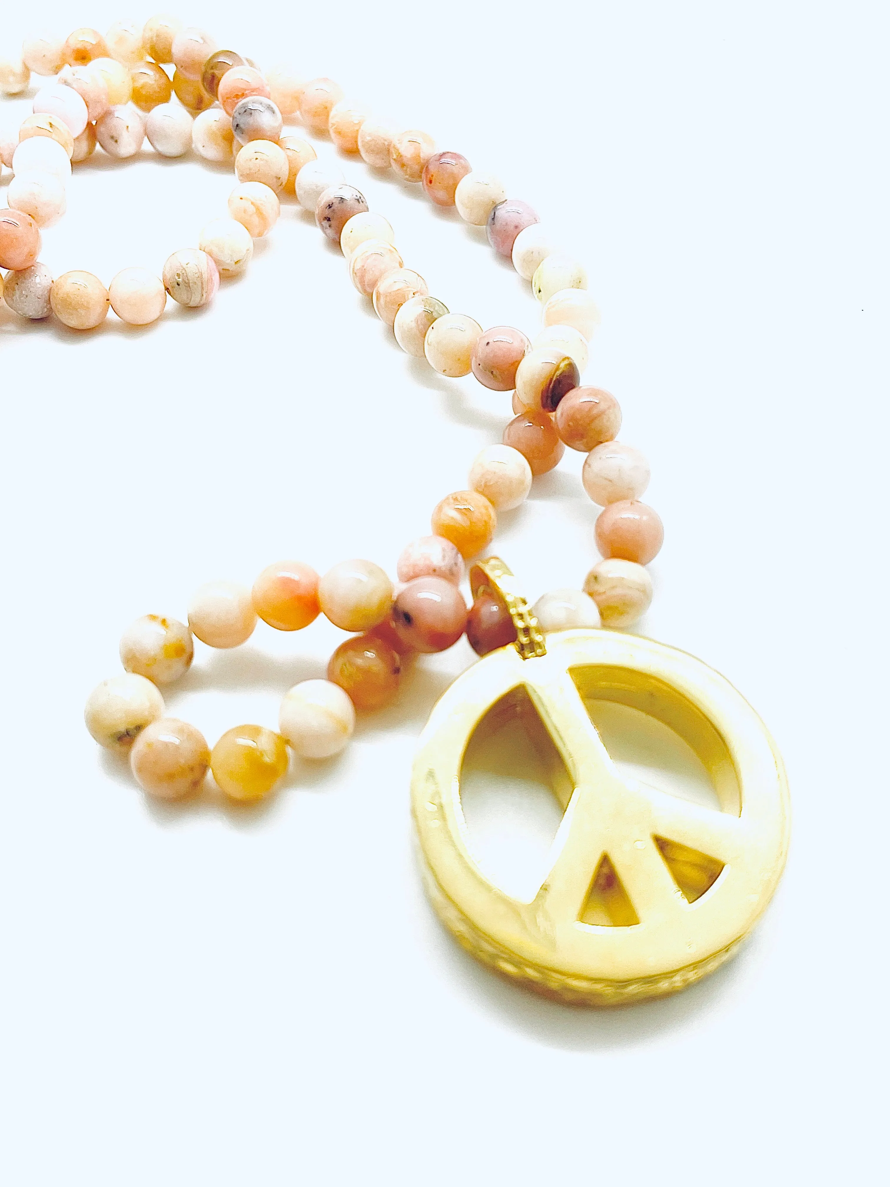 Peace Necklace with Pink Opal Beads