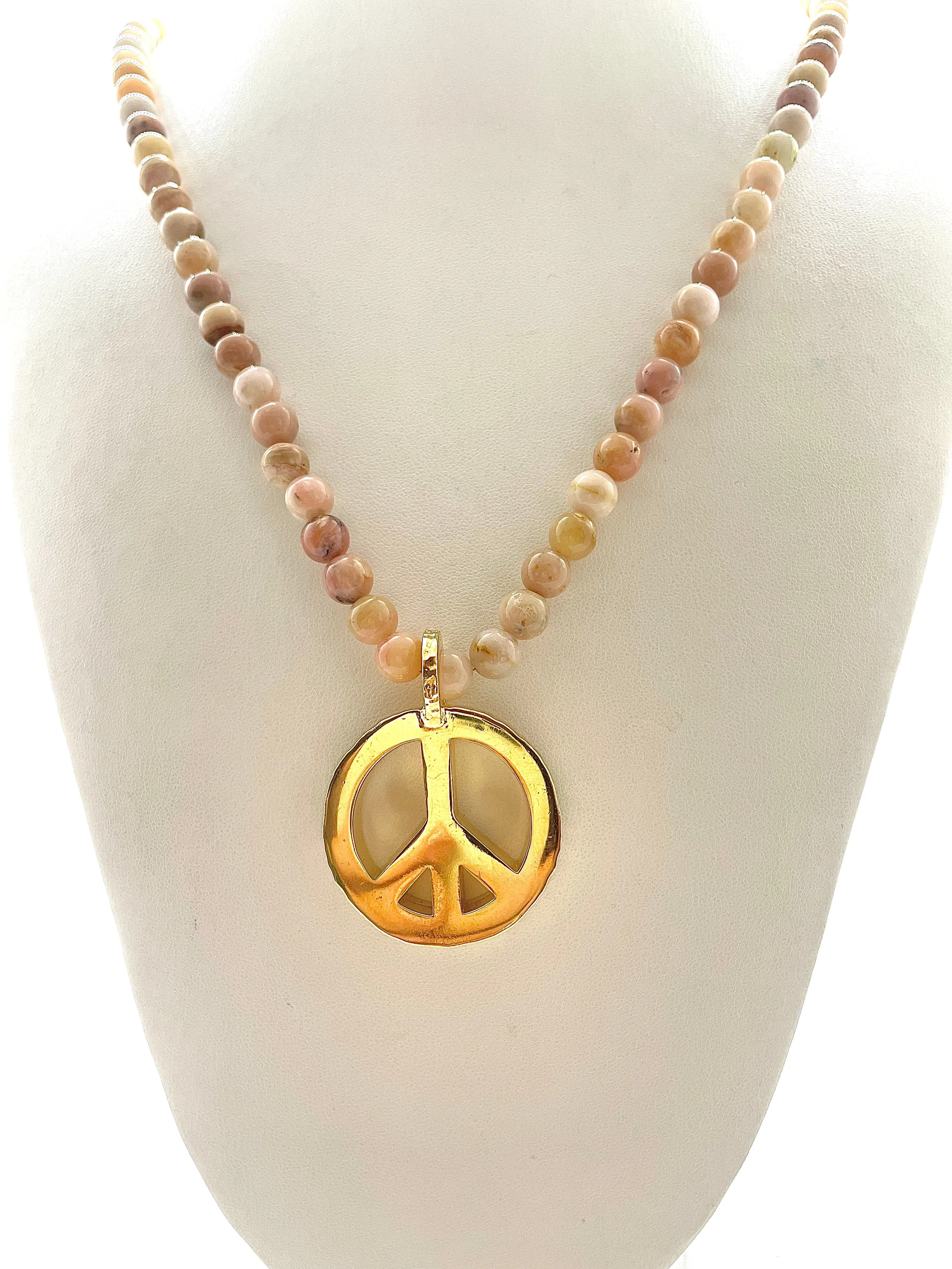 Peace Necklace with Pink Opal Beads