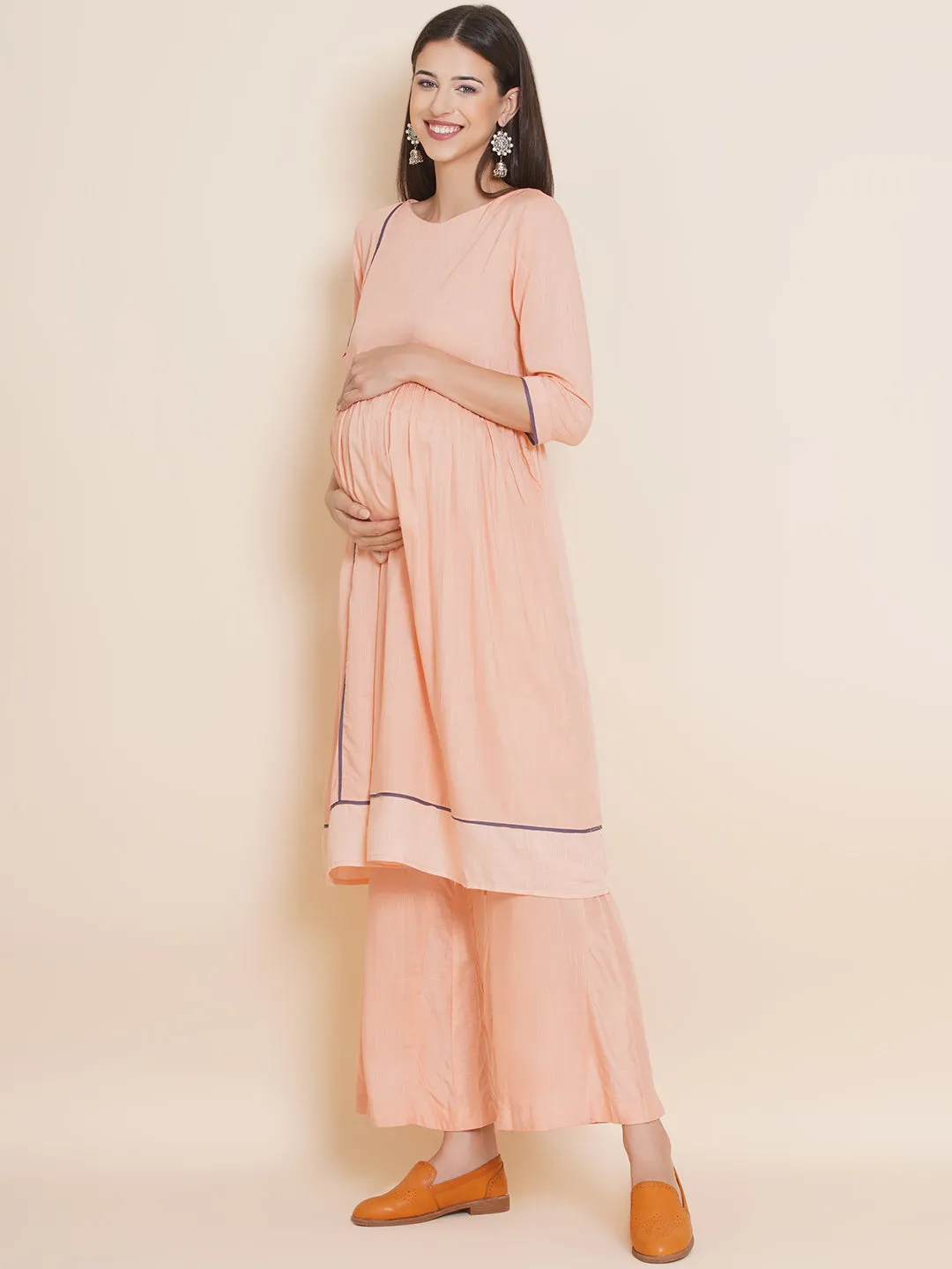 Peach Maternity Kurta with Palazzo Set