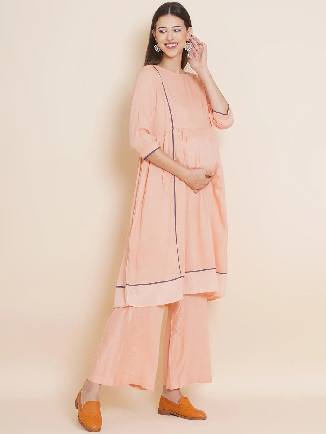 Peach Maternity Kurta with Palazzo Set