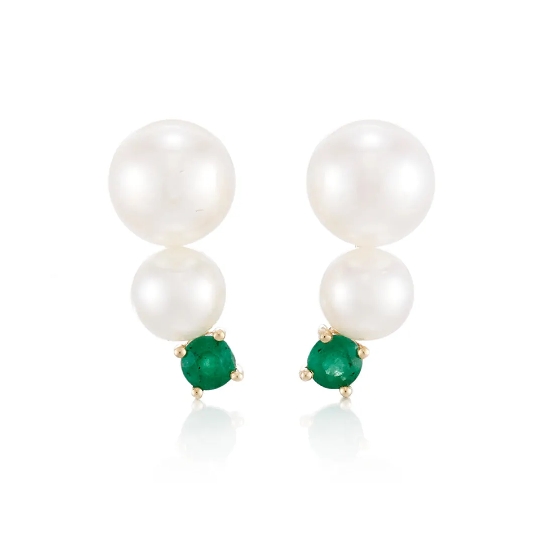 Pearl & Emerald Climber Earrings