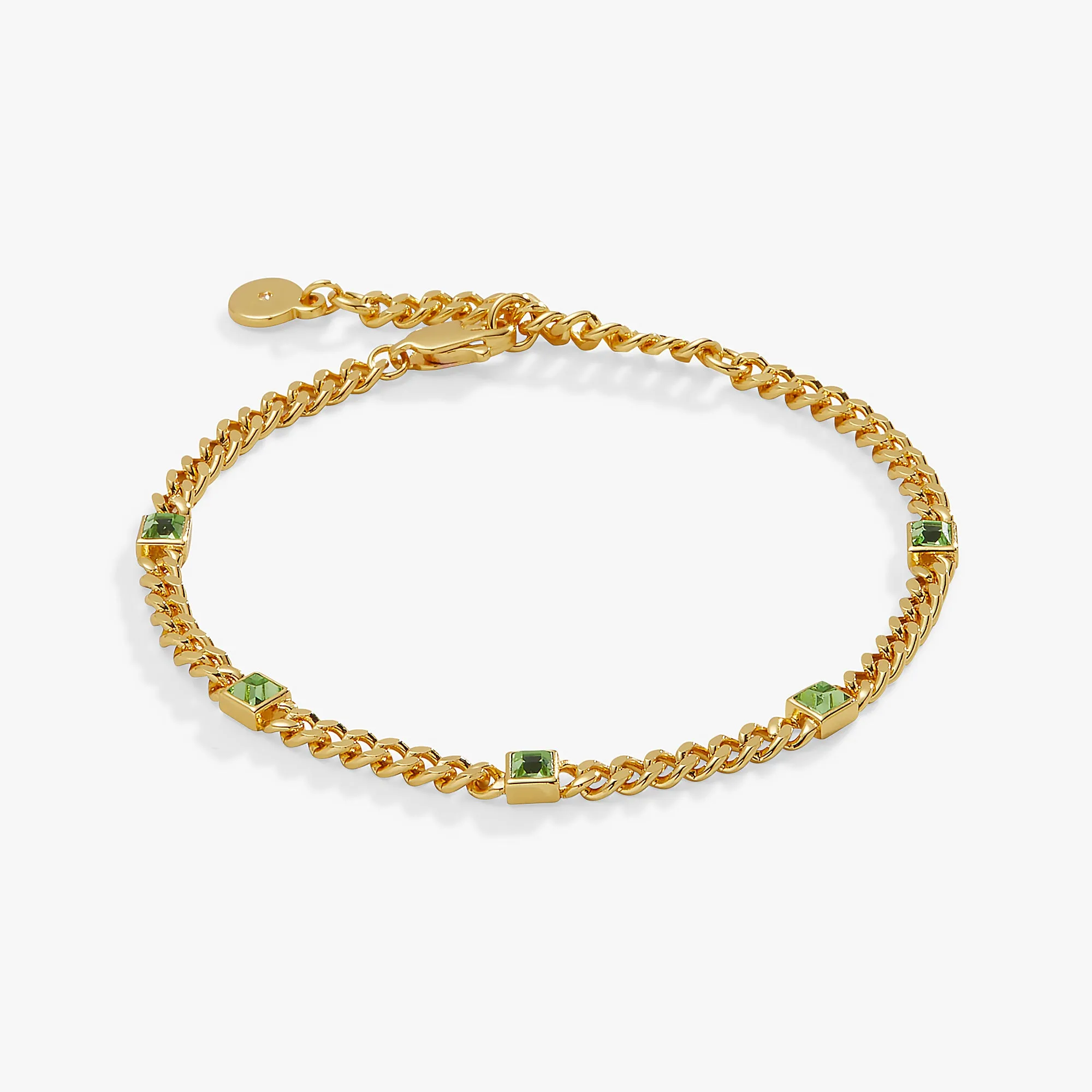 Peridot Curb Chain Bracelet, August Birthstone