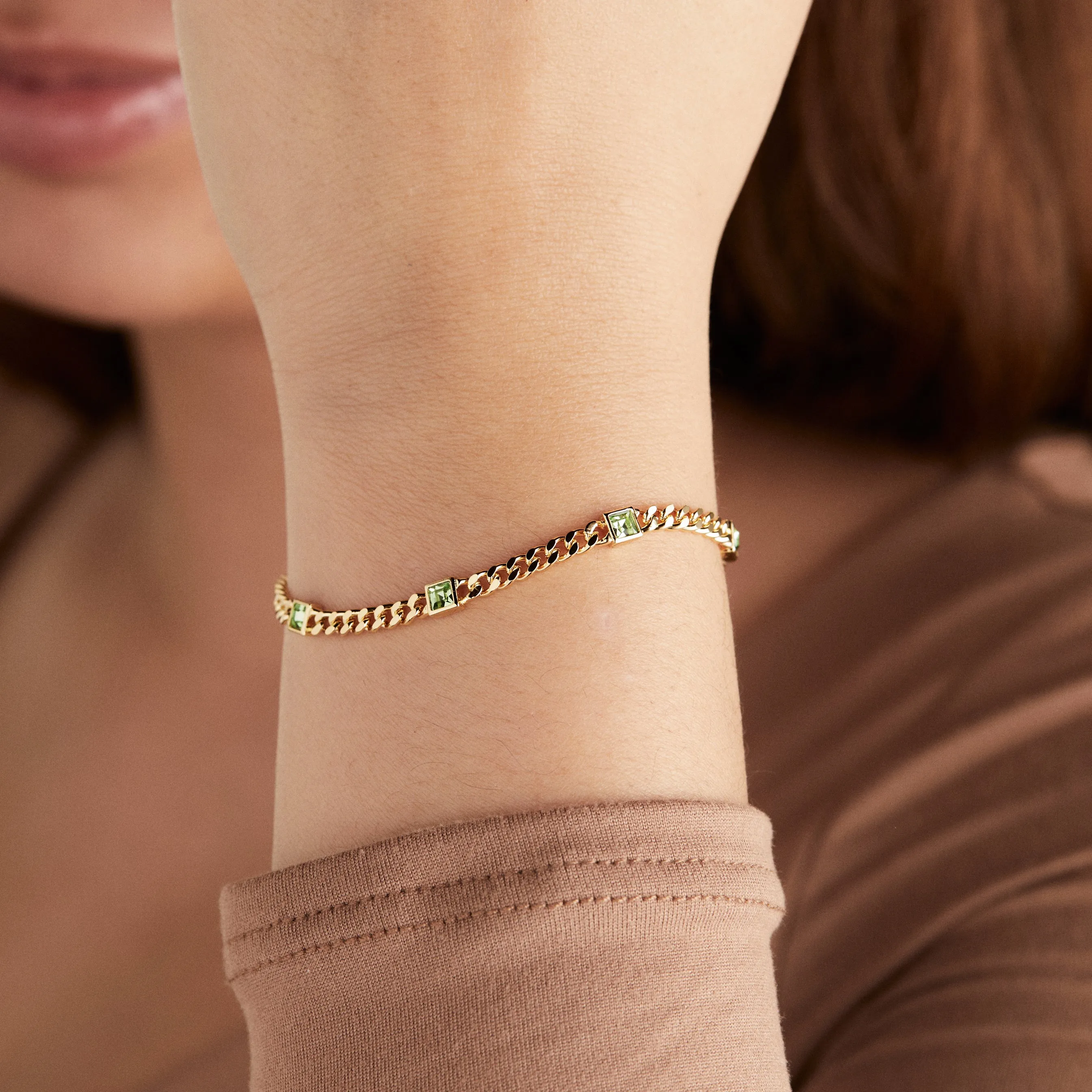 Peridot Curb Chain Bracelet, August Birthstone