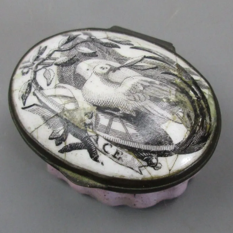 Pink & White Enamel Peace Dove Design Patch Box Georgian c1800