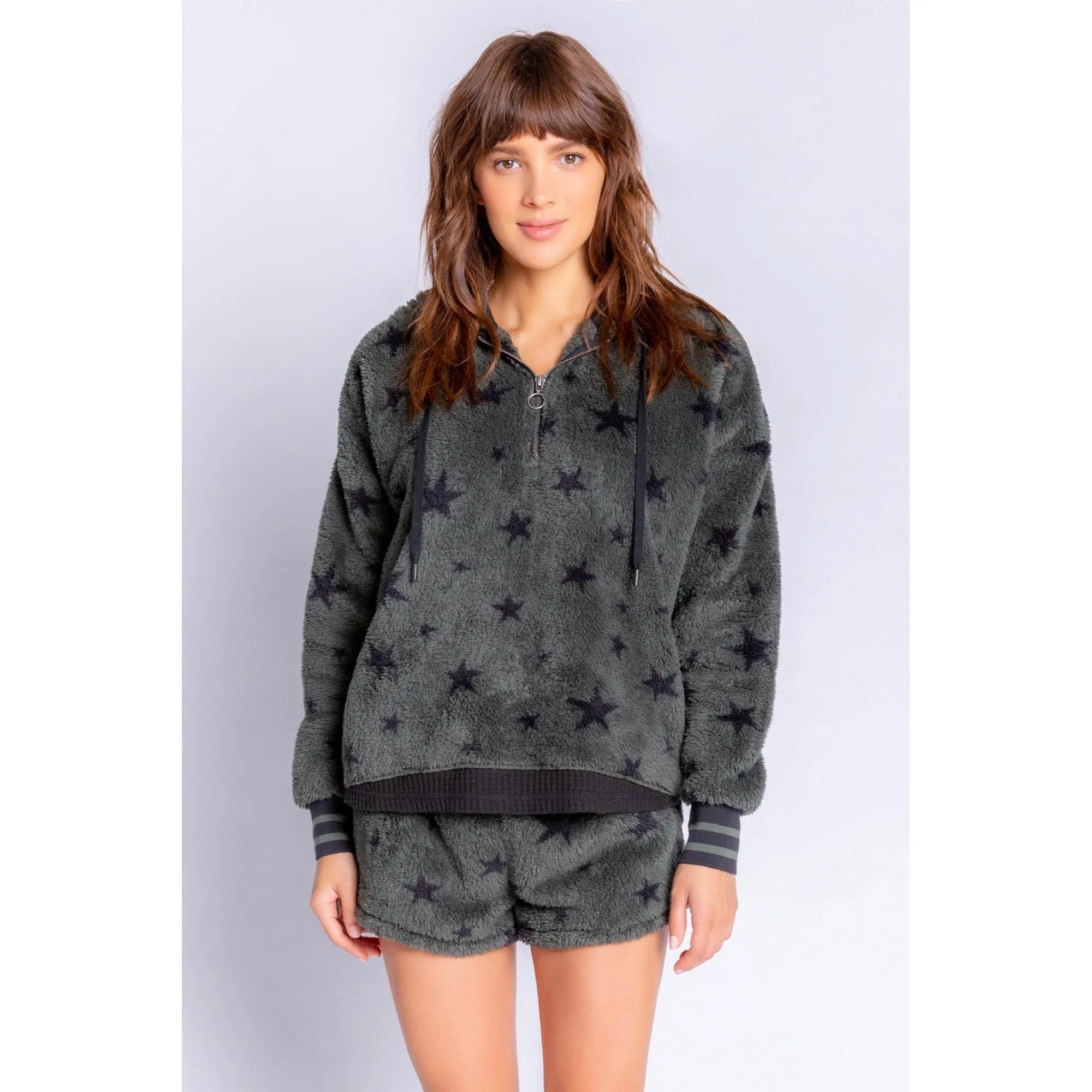 PJ Salvage Women's Cozy Items Stars Hoody - OLIVE