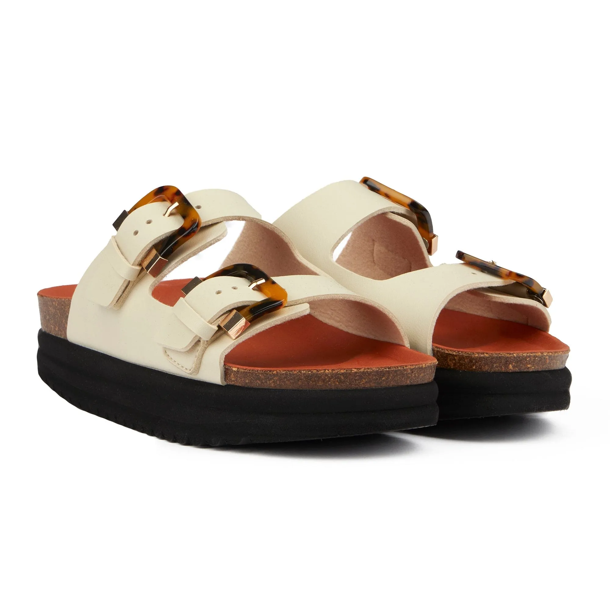 Plum Women's Vegan Footbed Sandals | Cream Tortoiseshell