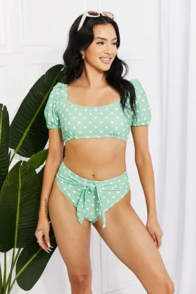 Polka Dot Puff Sleeve Bikini in Gum Leaf