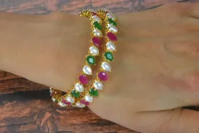 Precious Gemstones Pearl Ruby Emerald Bangle Pair By Asp Fashion Jewellery