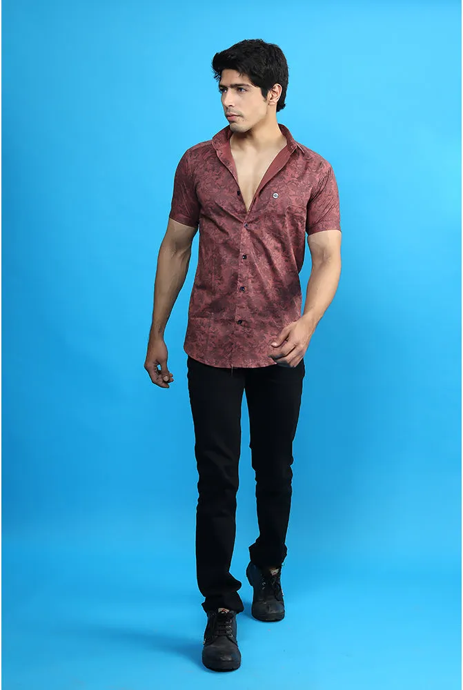 Printed Half Sleeve Shirt  - Men Casual Copper Printed Shirt