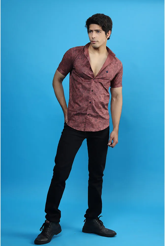 Printed Half Sleeve Shirt  - Men Casual Copper Printed Shirt