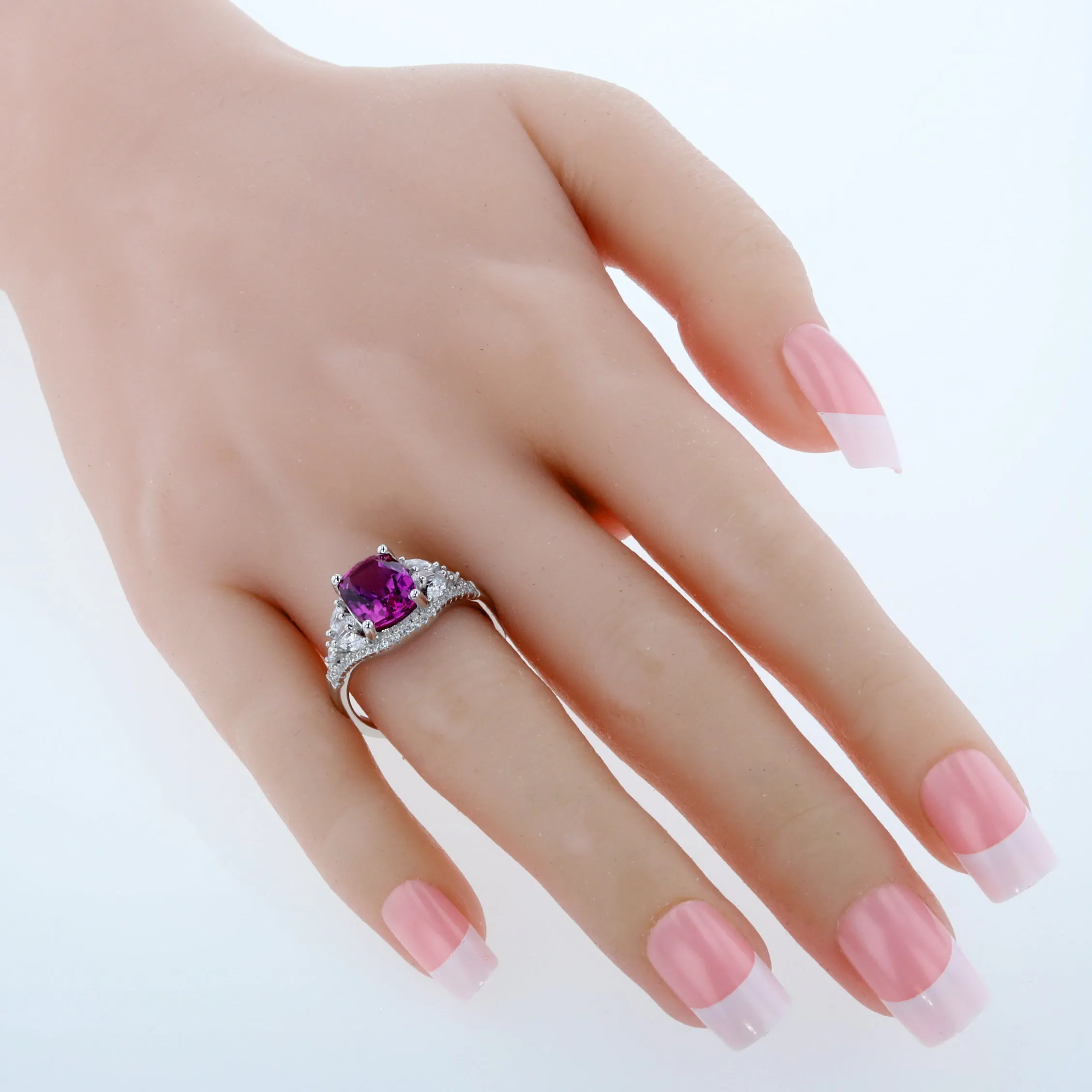 Purple Sapphire Cushion Cut Sterling Silver Ring Size 9