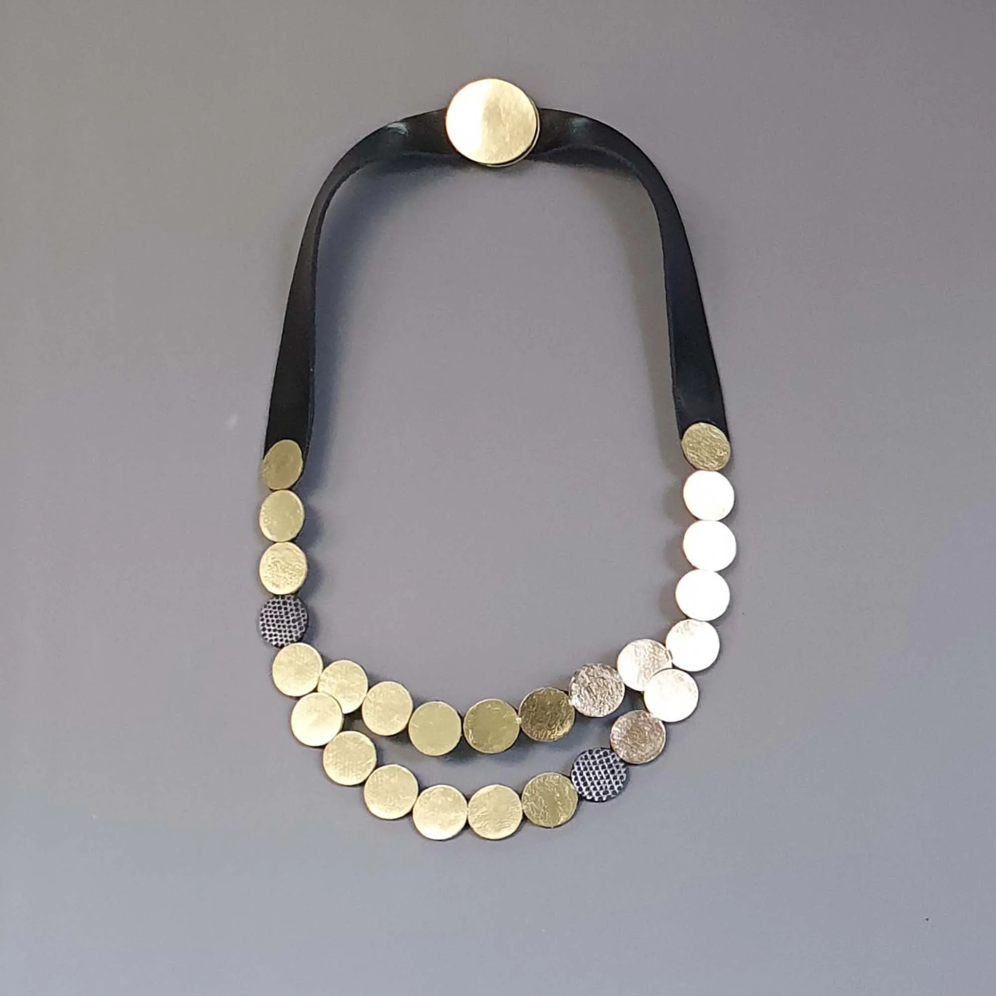 Raindrop Gold leather collar necklace