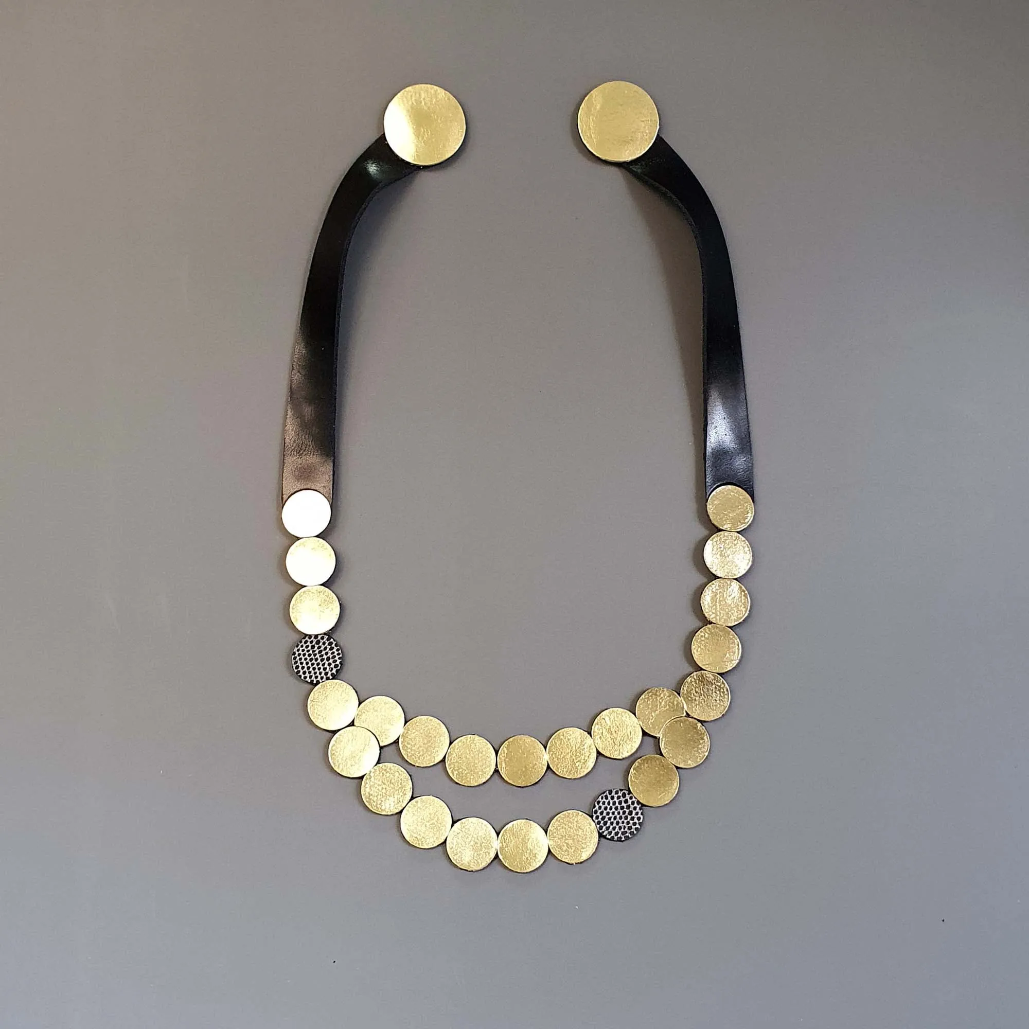 Raindrop Gold leather collar necklace