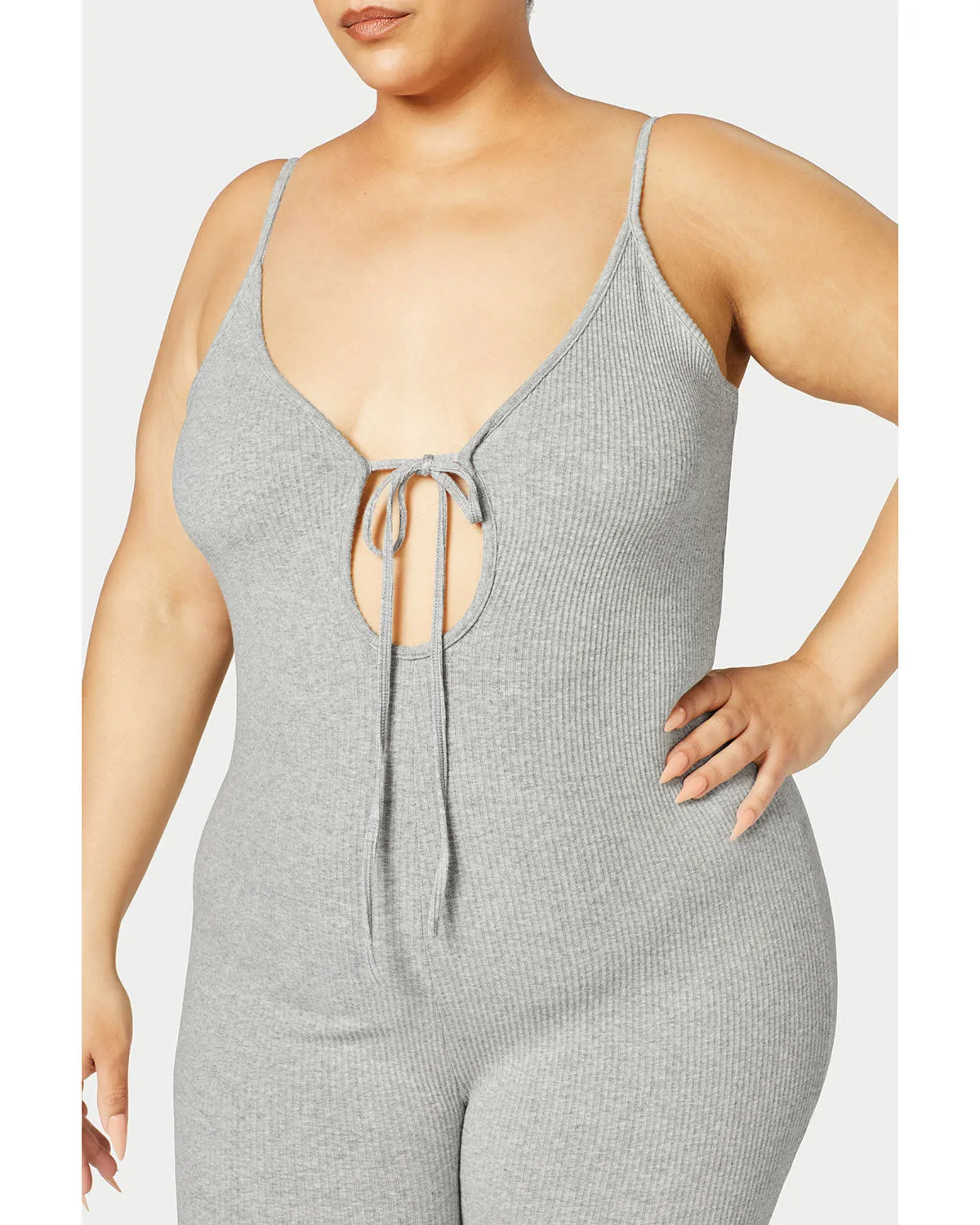 Ribbed Front Tie Bodysuit