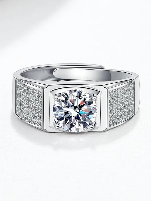 RSR-204 Moissanite Diamond Geometric Dainty Men Band Ring FREE SIZE