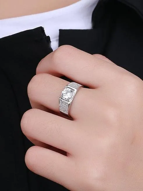 RSR-204 Moissanite Diamond Geometric Dainty Men Band Ring FREE SIZE