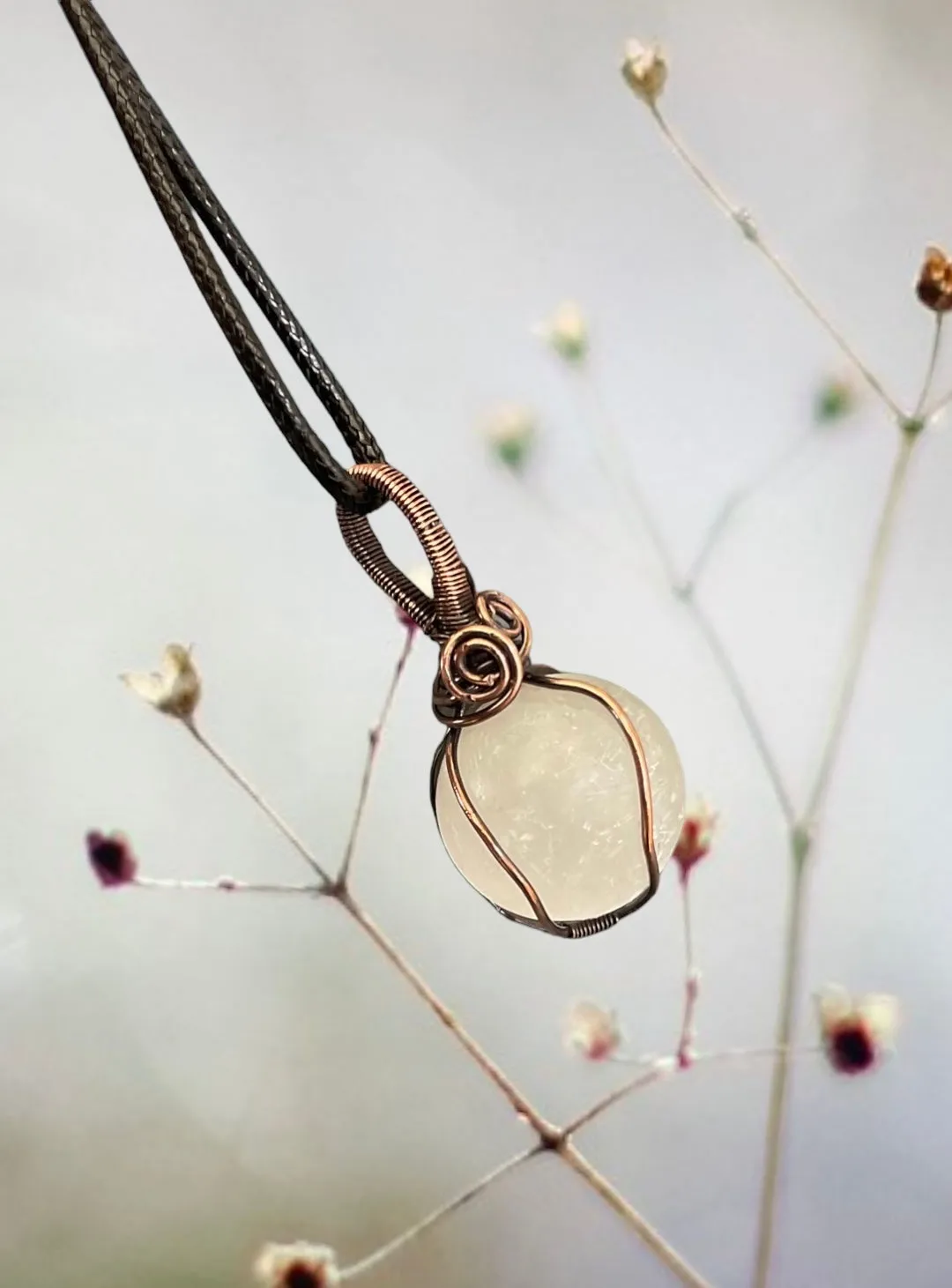 Selenite Wire Wrapped Sphere Pendant