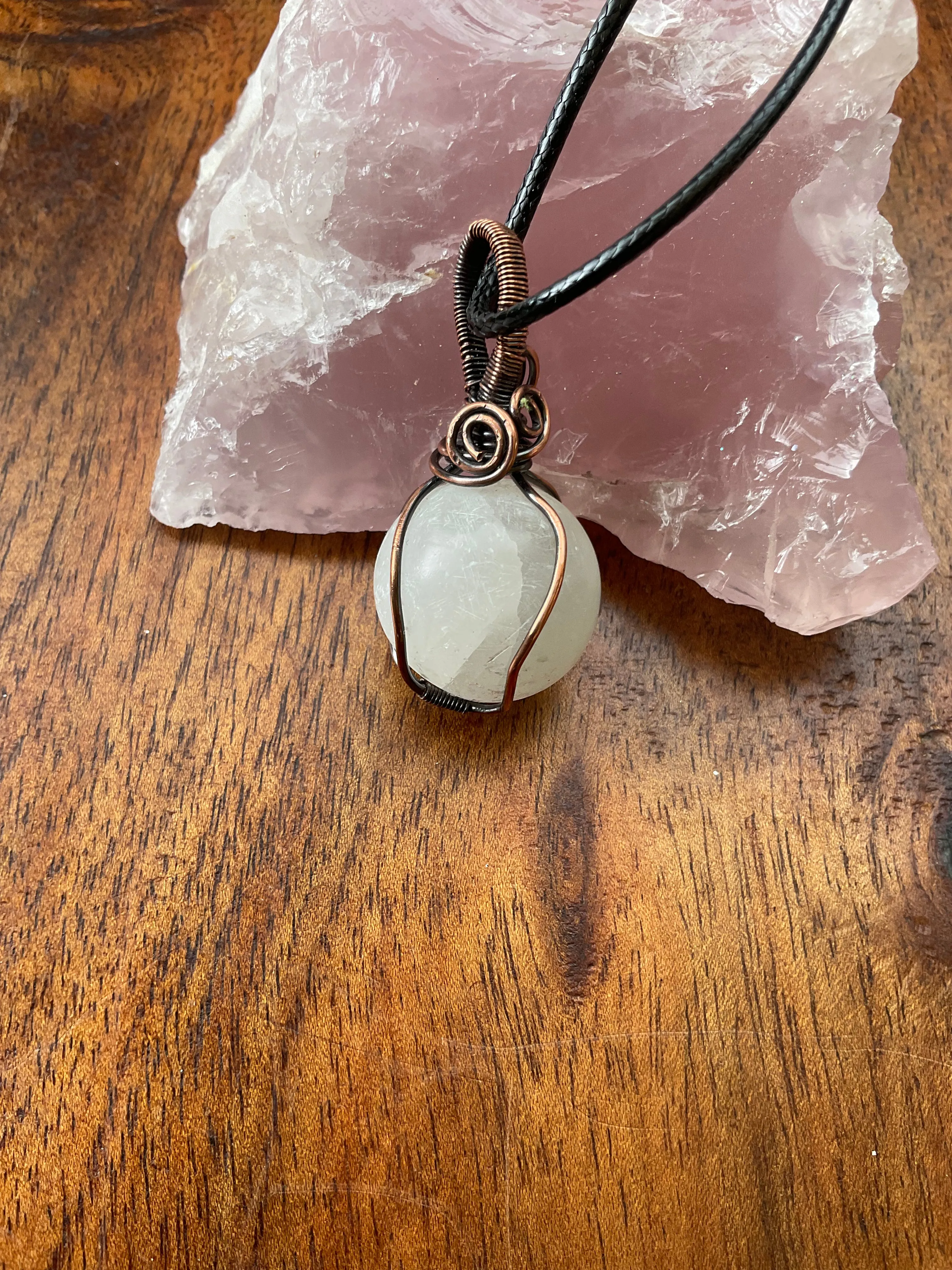 Selenite Wire Wrapped Sphere Pendant