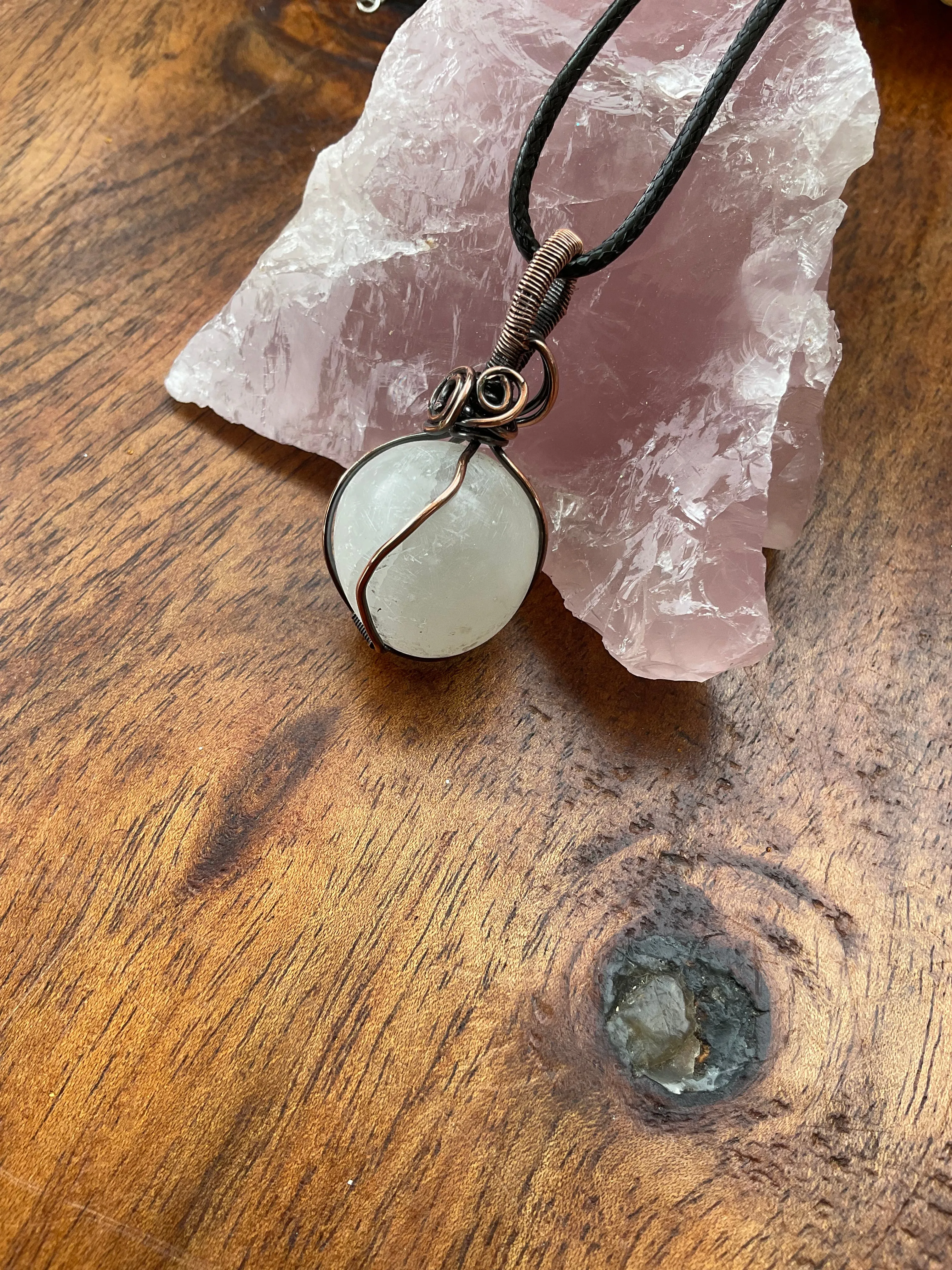 Selenite Wire Wrapped Sphere Pendant