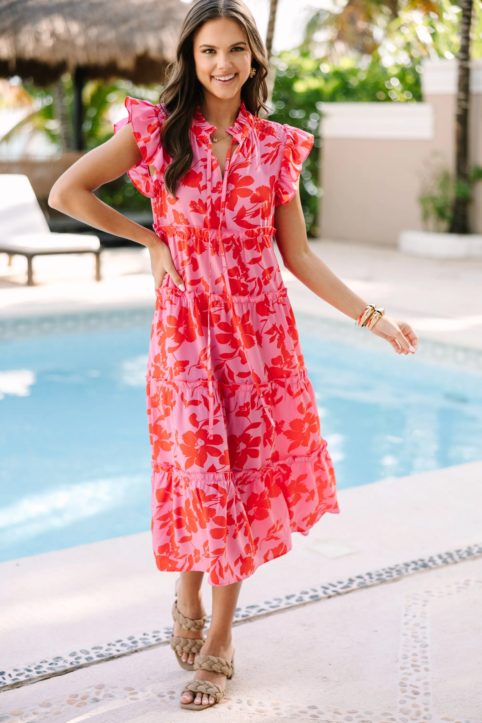 Show You Off Rose Pink Floral Midi Dress