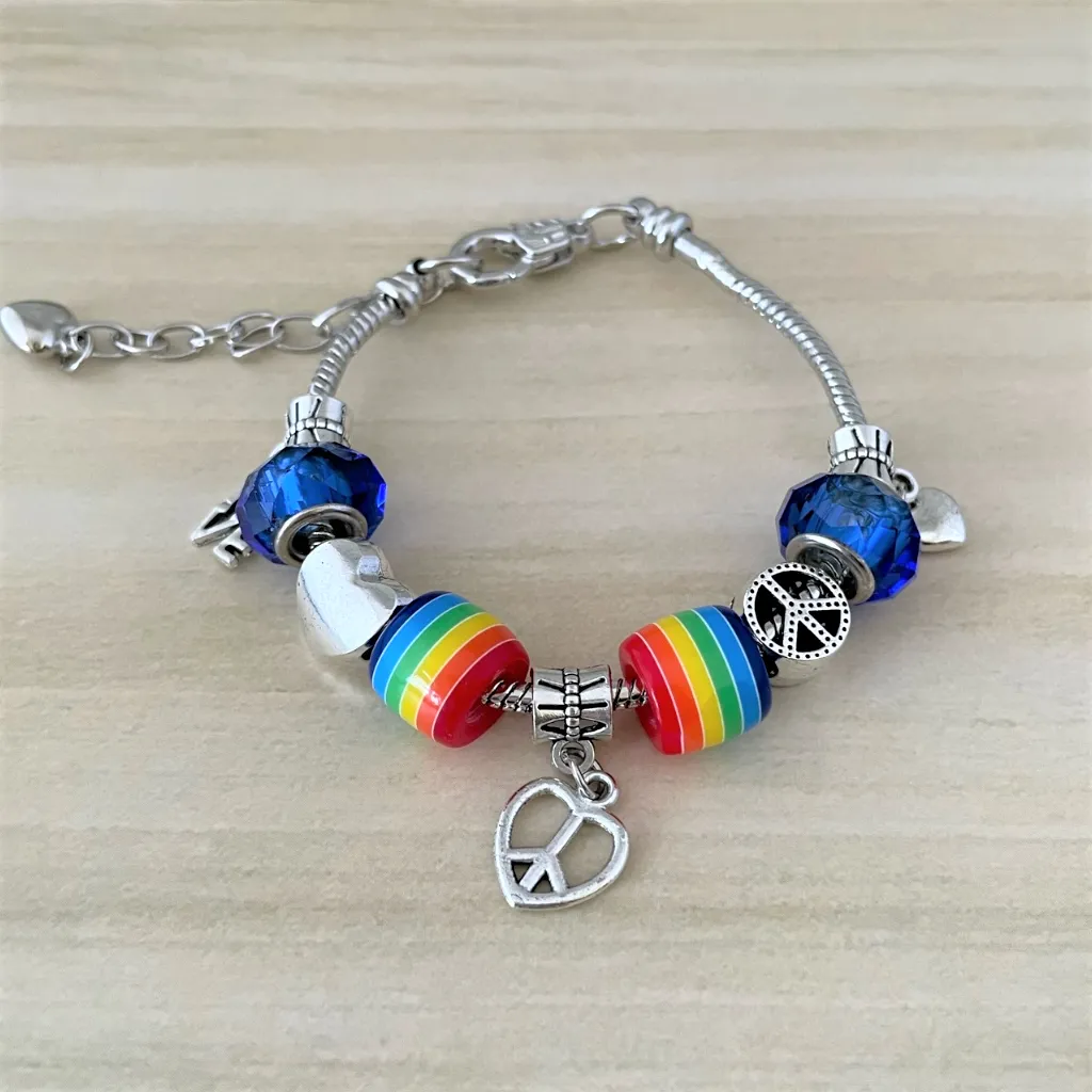 Silver Chain Peace Sign Bracelet