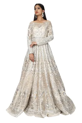 Silver embroidery panel gown